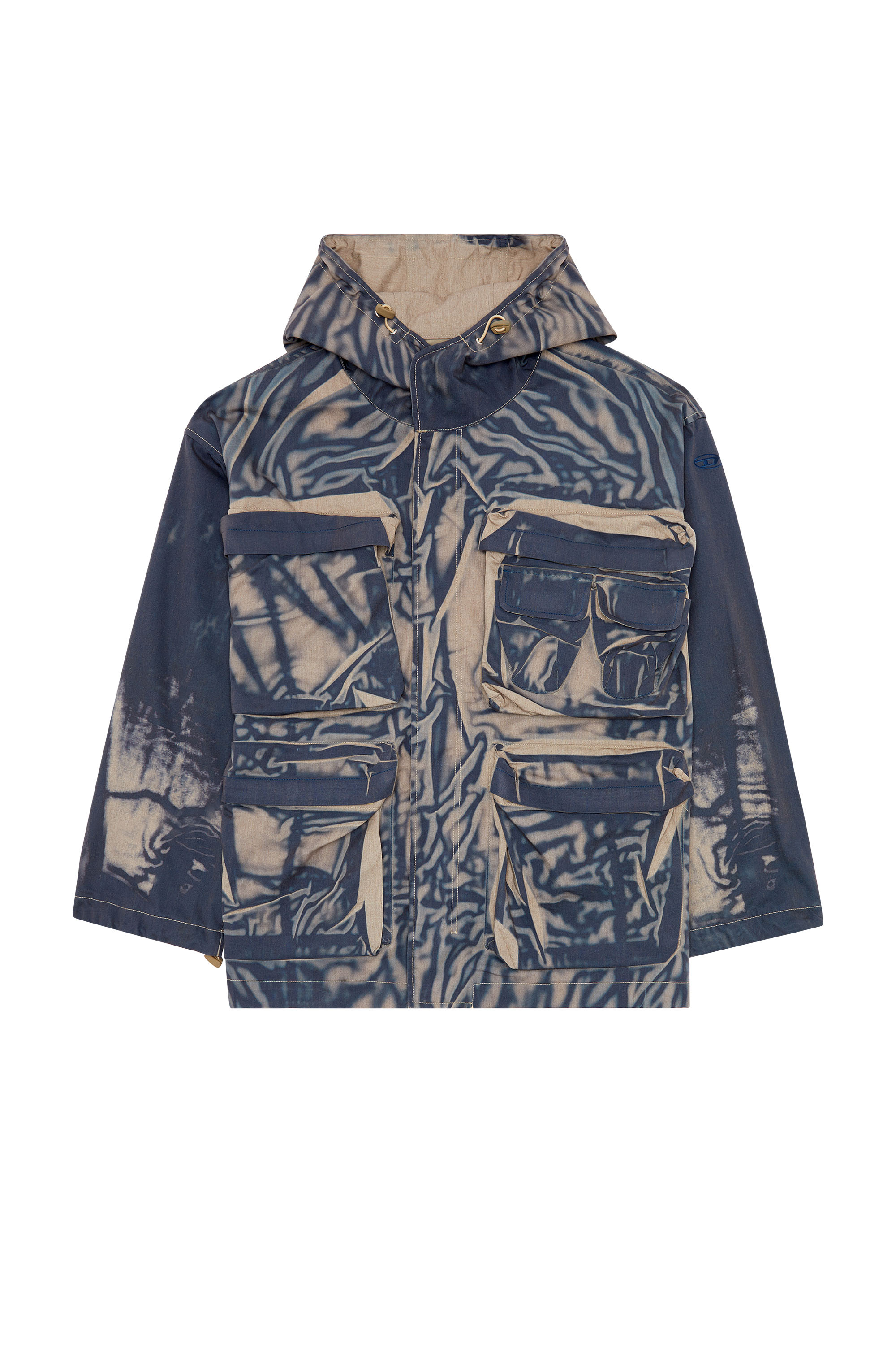 Diesel - J-CADMUS, Man's Cargo jacket with creased print in Beige/Blue - 3