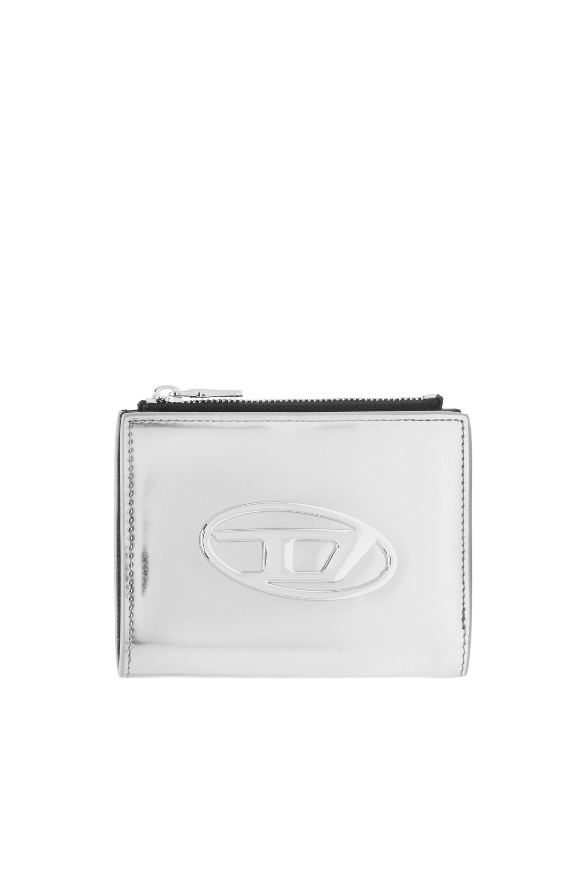 Diesel - BI-FOLD ZIP, Woman's Small wallet in metallic leather in Silver - 1