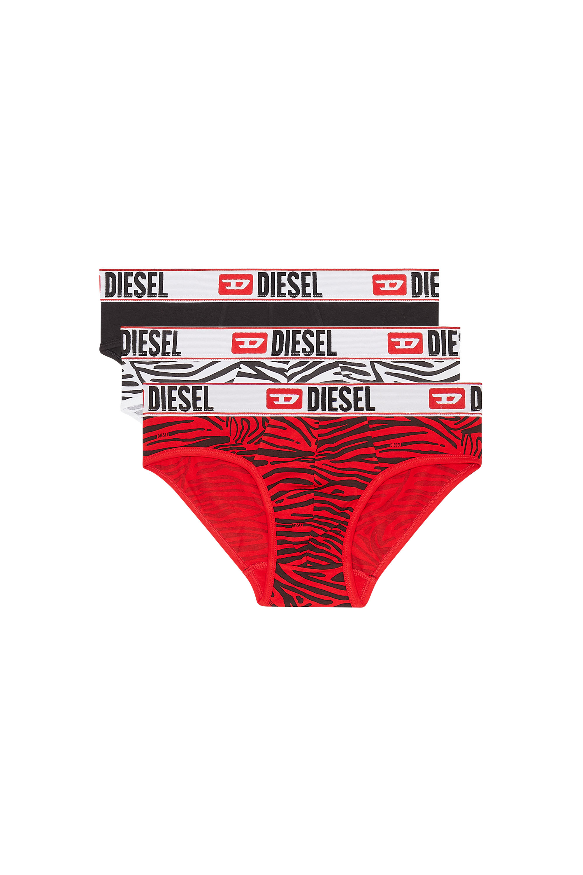 Diesel - UMBR-ANDRETHREEPACK, Man's Three-pack briefs plain and zebra-print in Red/Black - 1