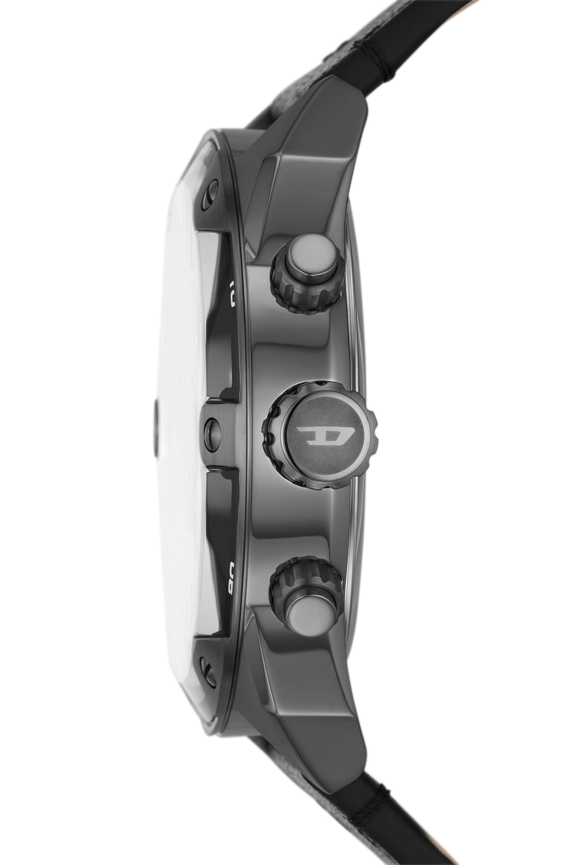 Diesel - DZ4626, Man's Spiked Black Leather Watch in Black/Dark grey - 3