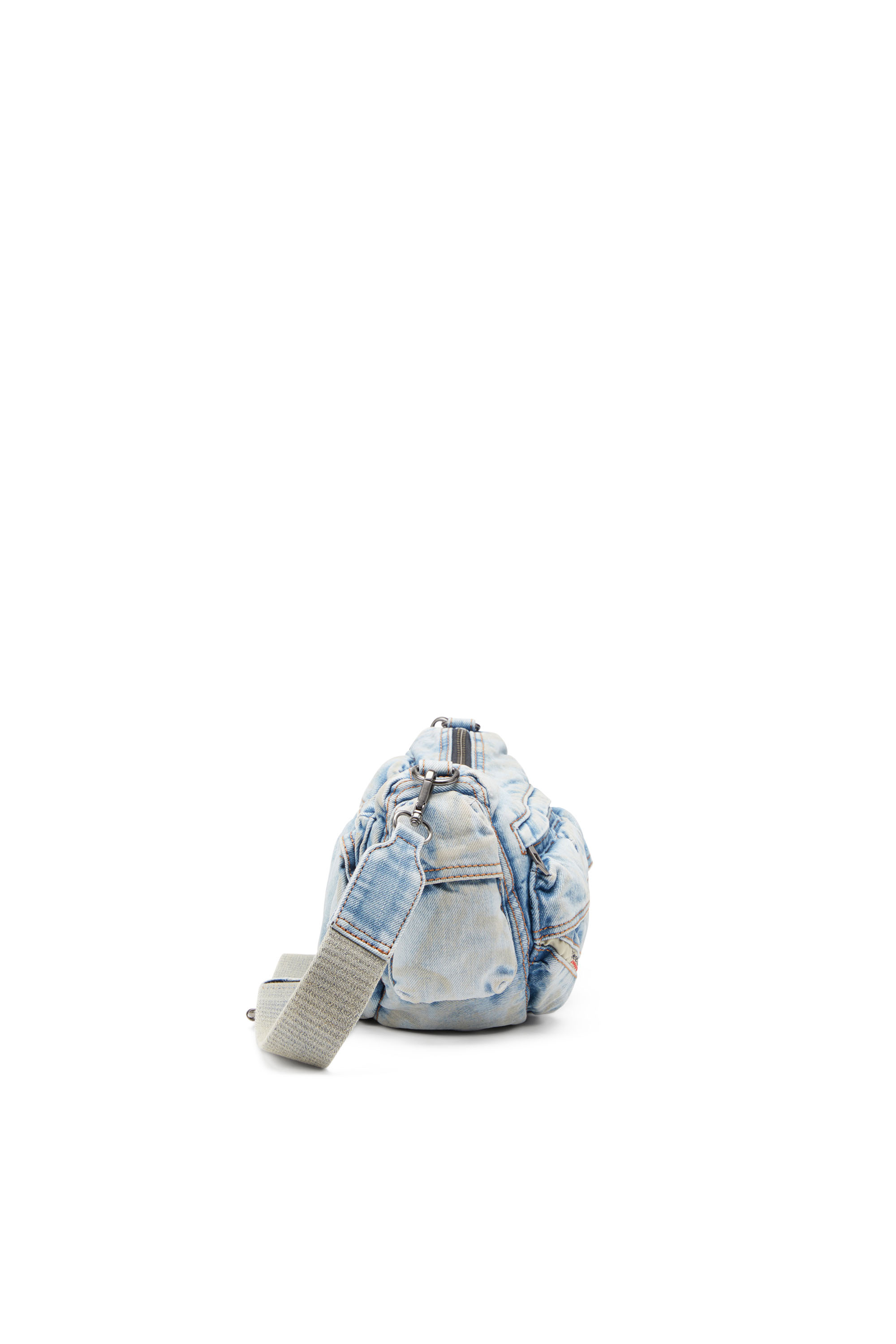 Diesel - RE-EDITION TRAVEL 3000 SHOULDER BAG X, Unisex's Travel 3000-Multipocket bag in treated denim in Light Blue - 3