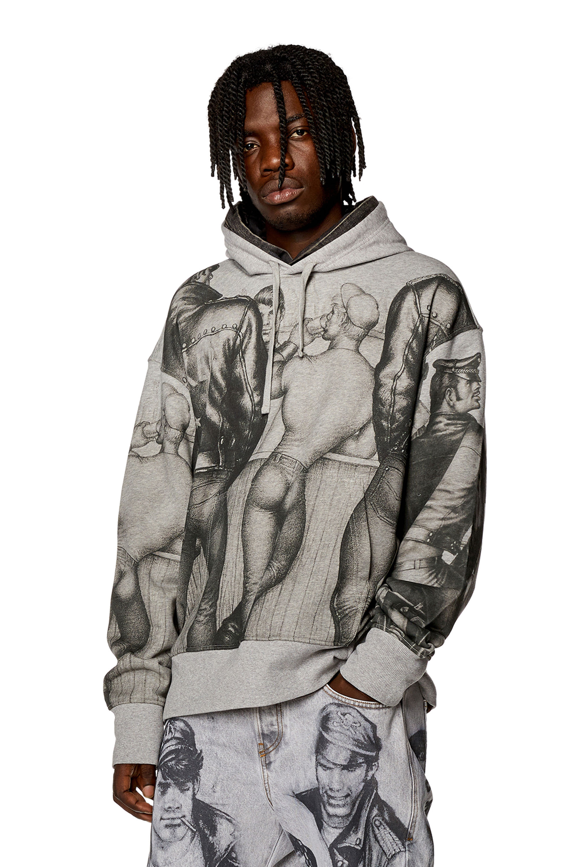 Diesel - PR-S-MACS-HOOD, Unisex's Hoodie with prints and patches in Grey - 1