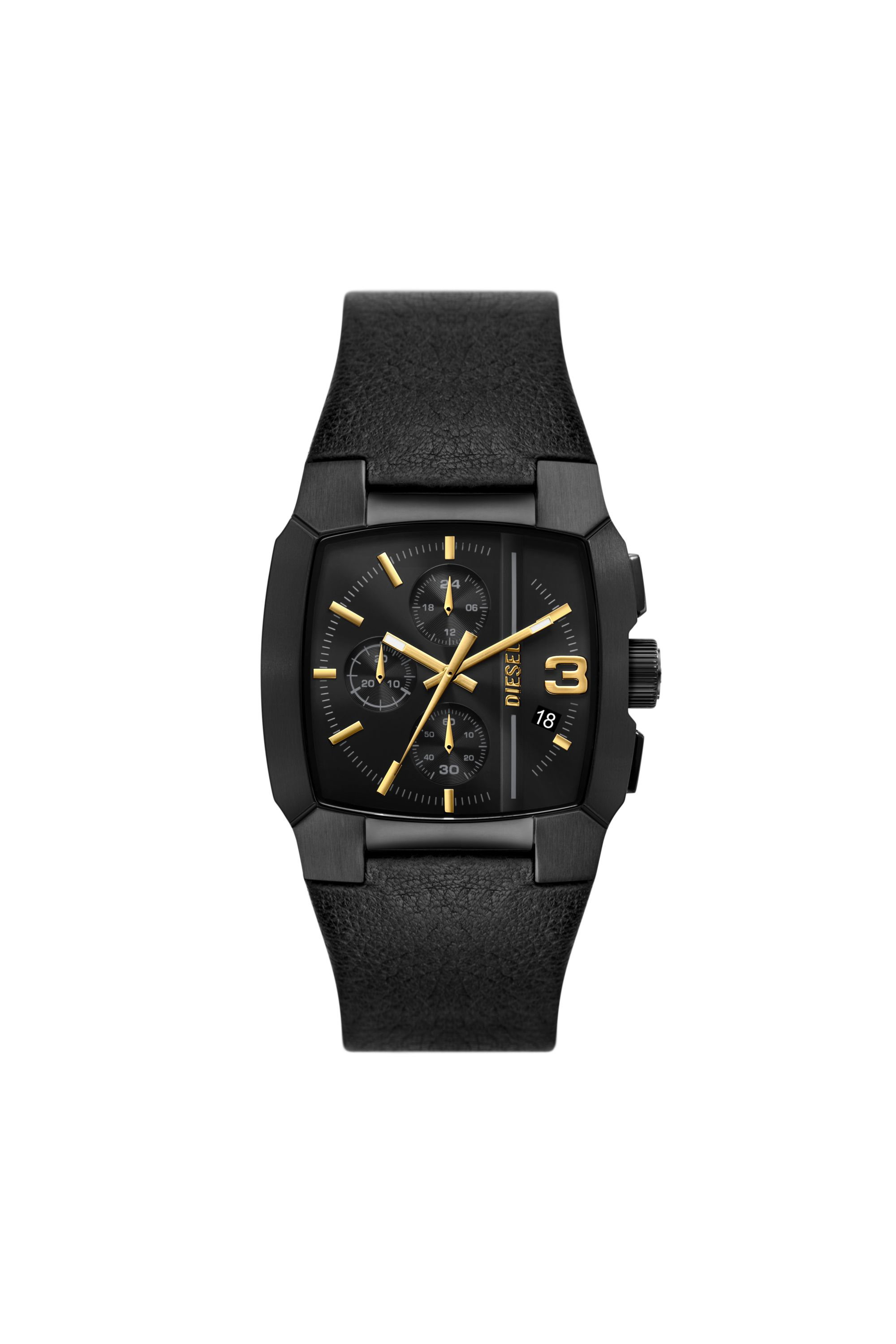 Diesel - DZ4645, Man's Cliffhanger chronograph black leather watch in Black - 1