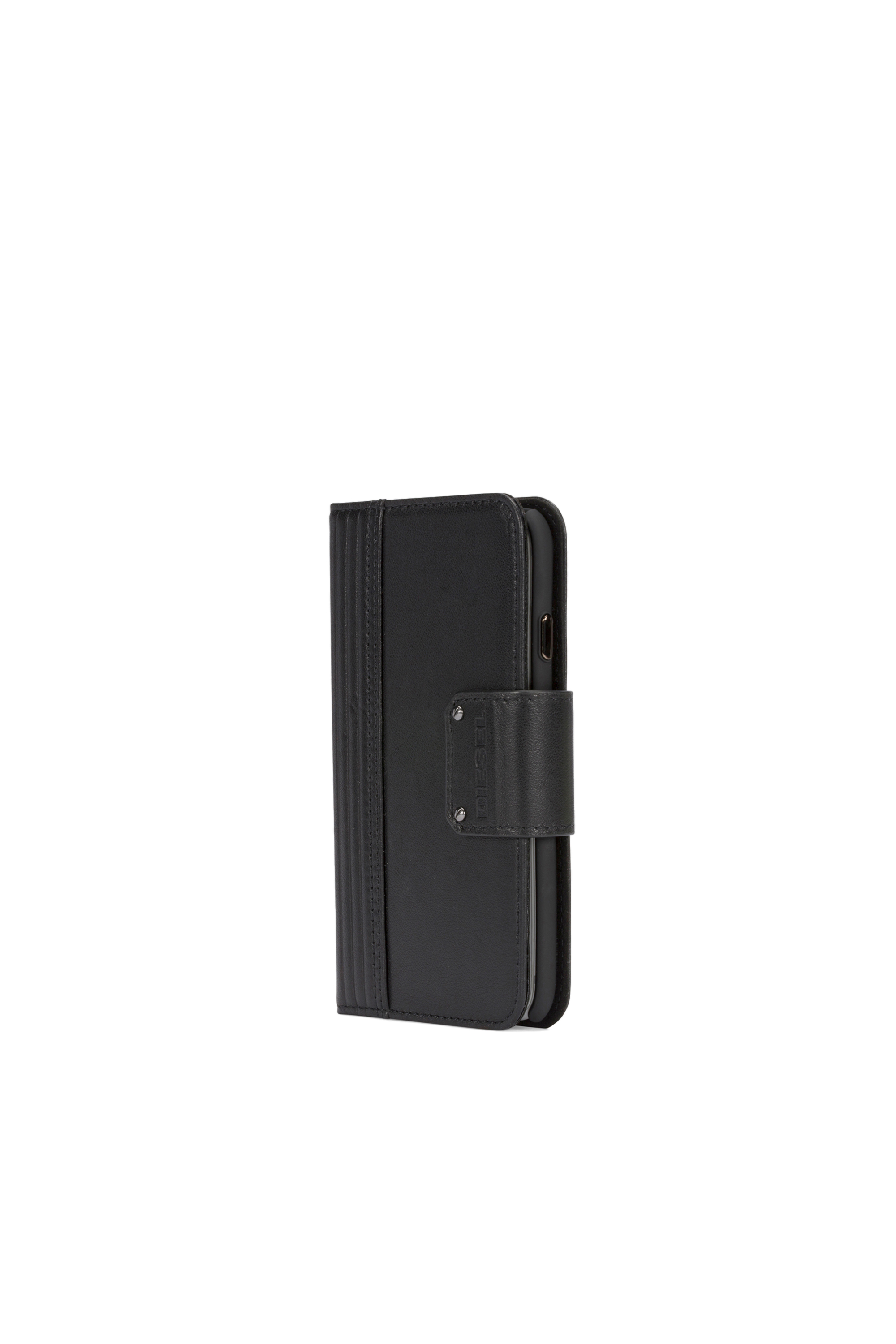 Diesel - BLACK LINED LEATHER IPHONE 8/7 FOLIO, Unisex's Black lined leather folio, iPhone 8/7 in Black - 3
