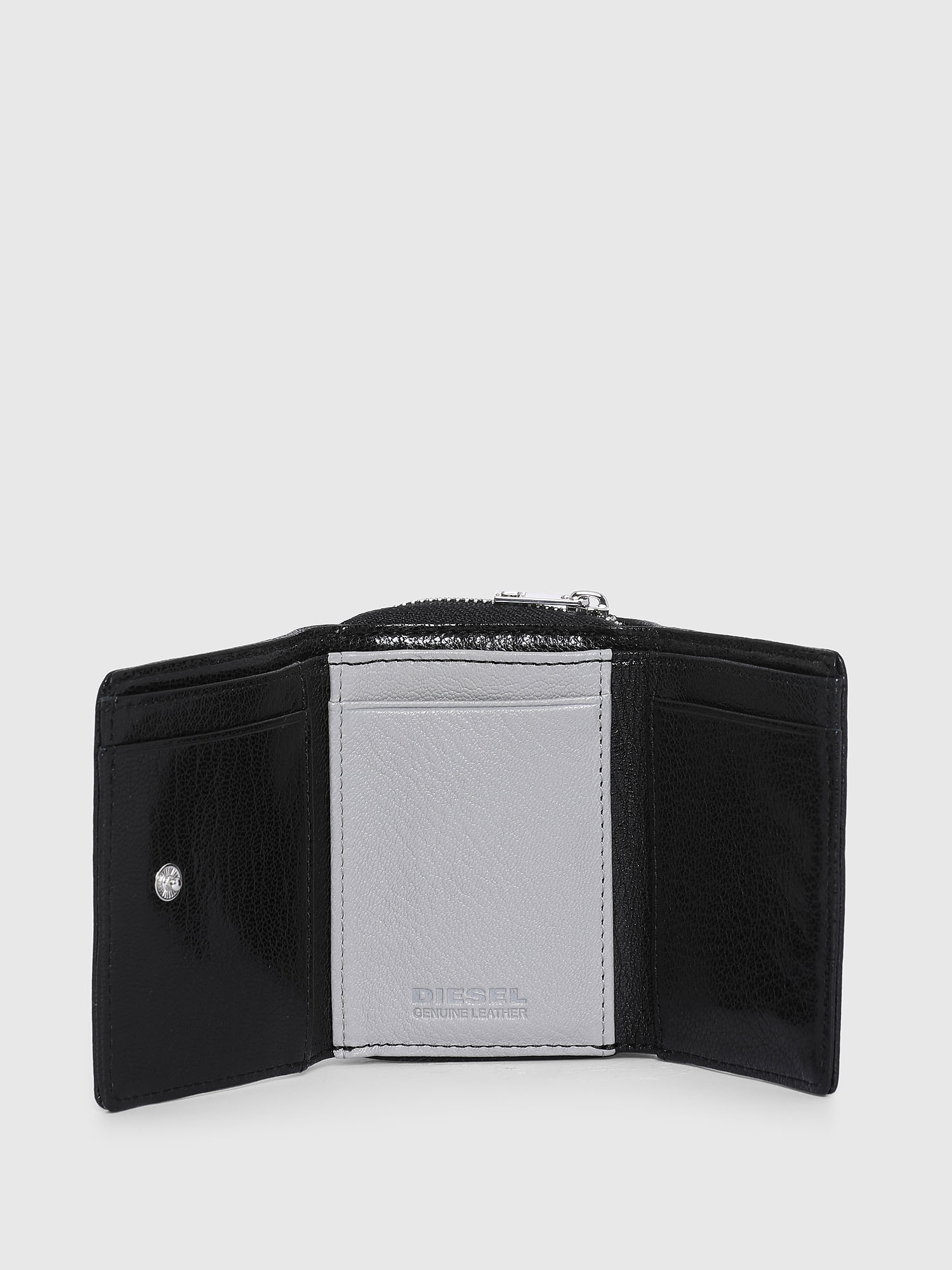 Diesel - SPEJAP, Man's Tri-fold wallet with colour detail in Black/Grey - 3