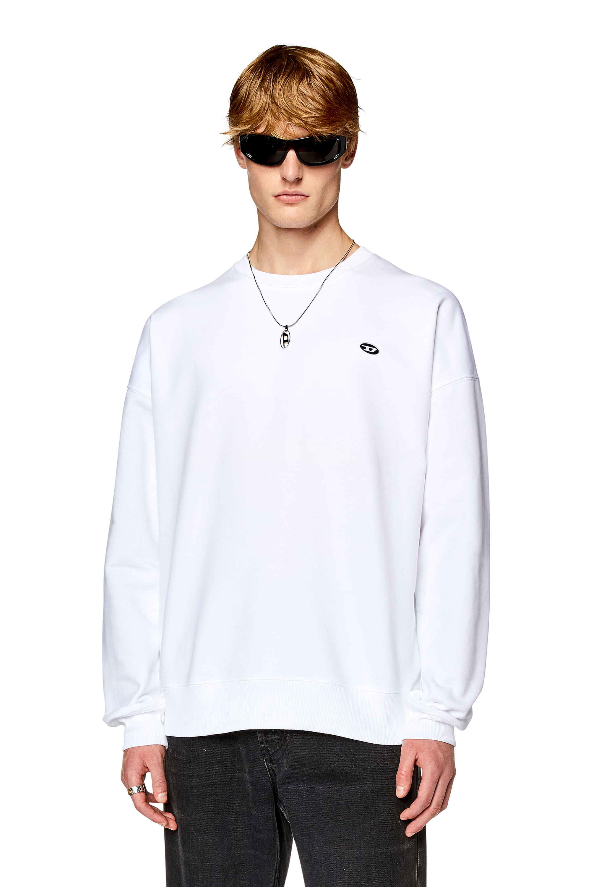 Diesel - S-ROB-DOVAL-PJ, Man's Sweatshirt with oval D patch in White - 1