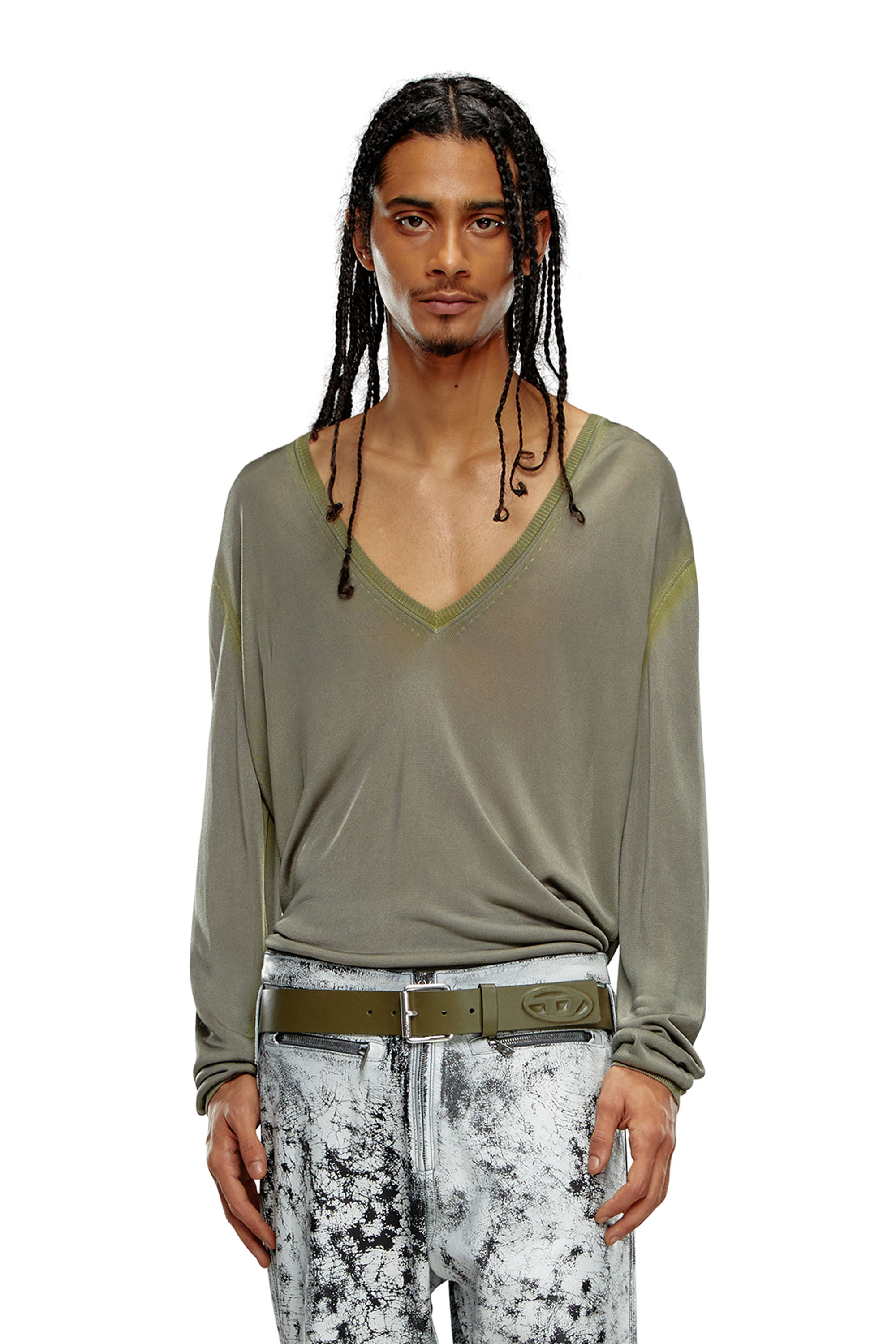 Diesel - K-MIRTO, Man's Dégradé V-neck jumper in Military Green - 1