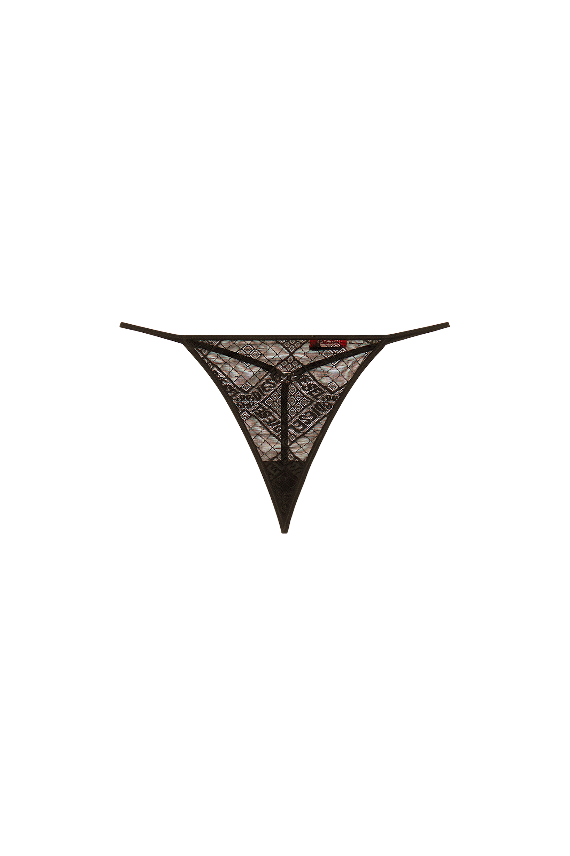 Diesel - UFST-D-STRING, Woman's Thong in stretch logo lace in Black - 4