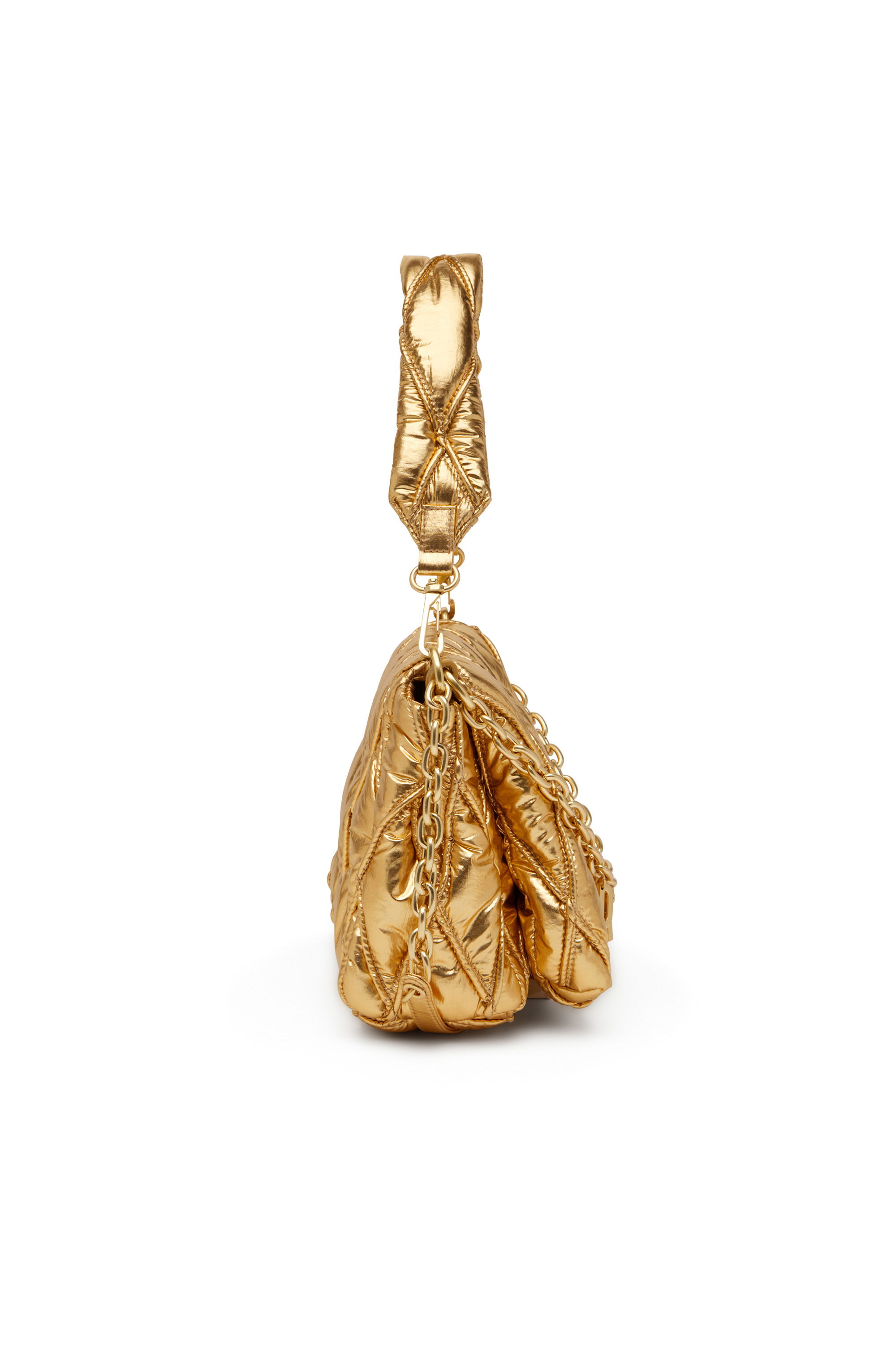 Diesel - CHARM-D SHOULDER M, Woman's Shoulder bag in quilted metallic nylon in Gold - 3