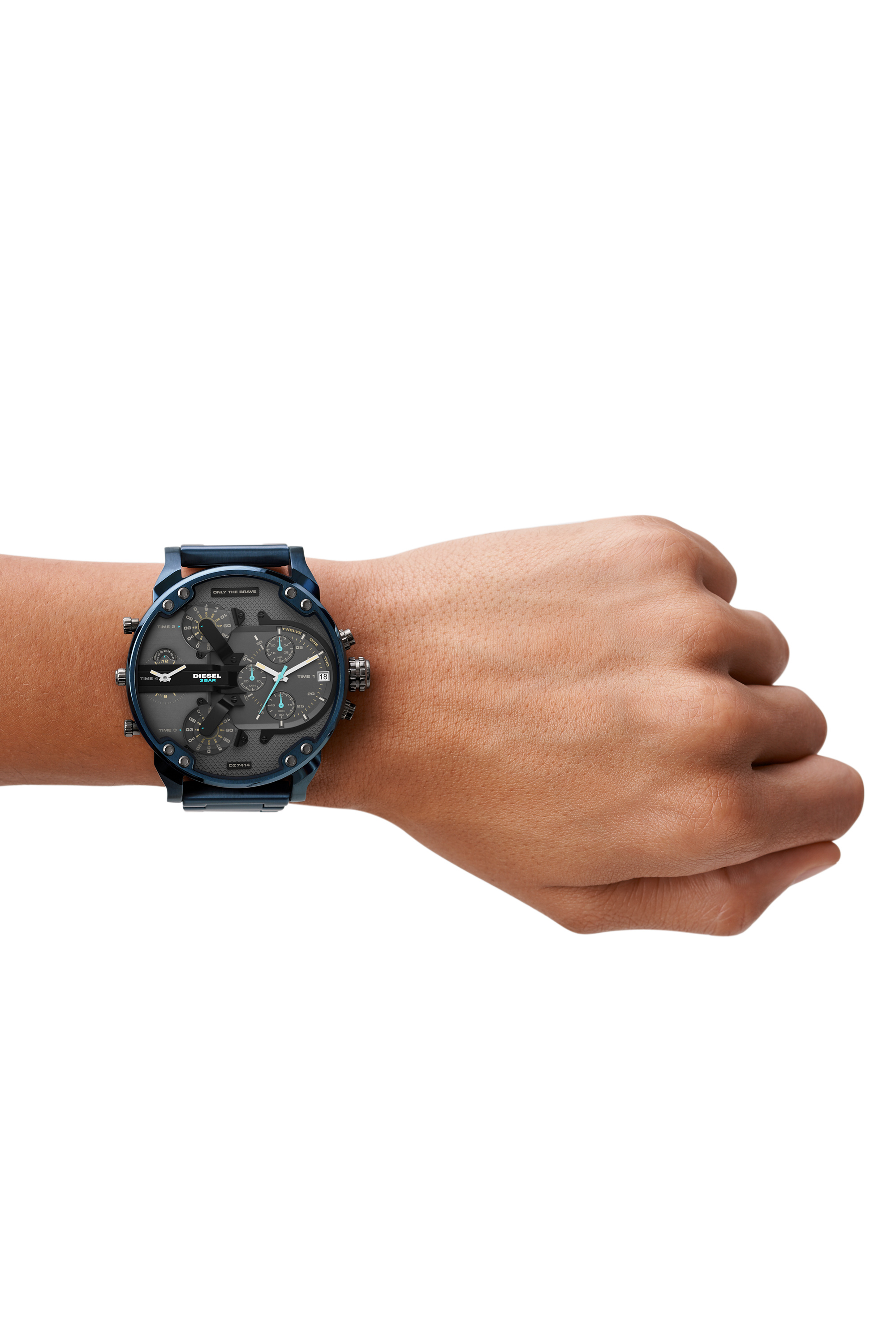 Diesel - DZ7414, Man's Mr. Daddy 2.0 chronograph watch in blue stainless steel in Blue/Black - 3