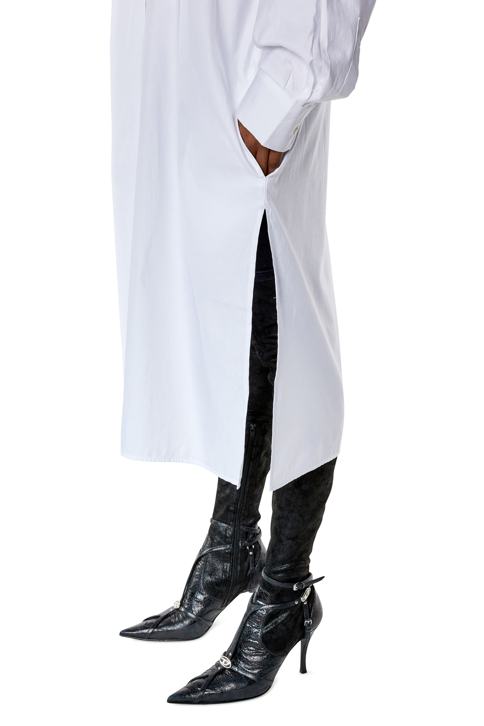 Diesel - D-LUN, Woman's Shirt dress with maxi oval D embroidery in White - 4