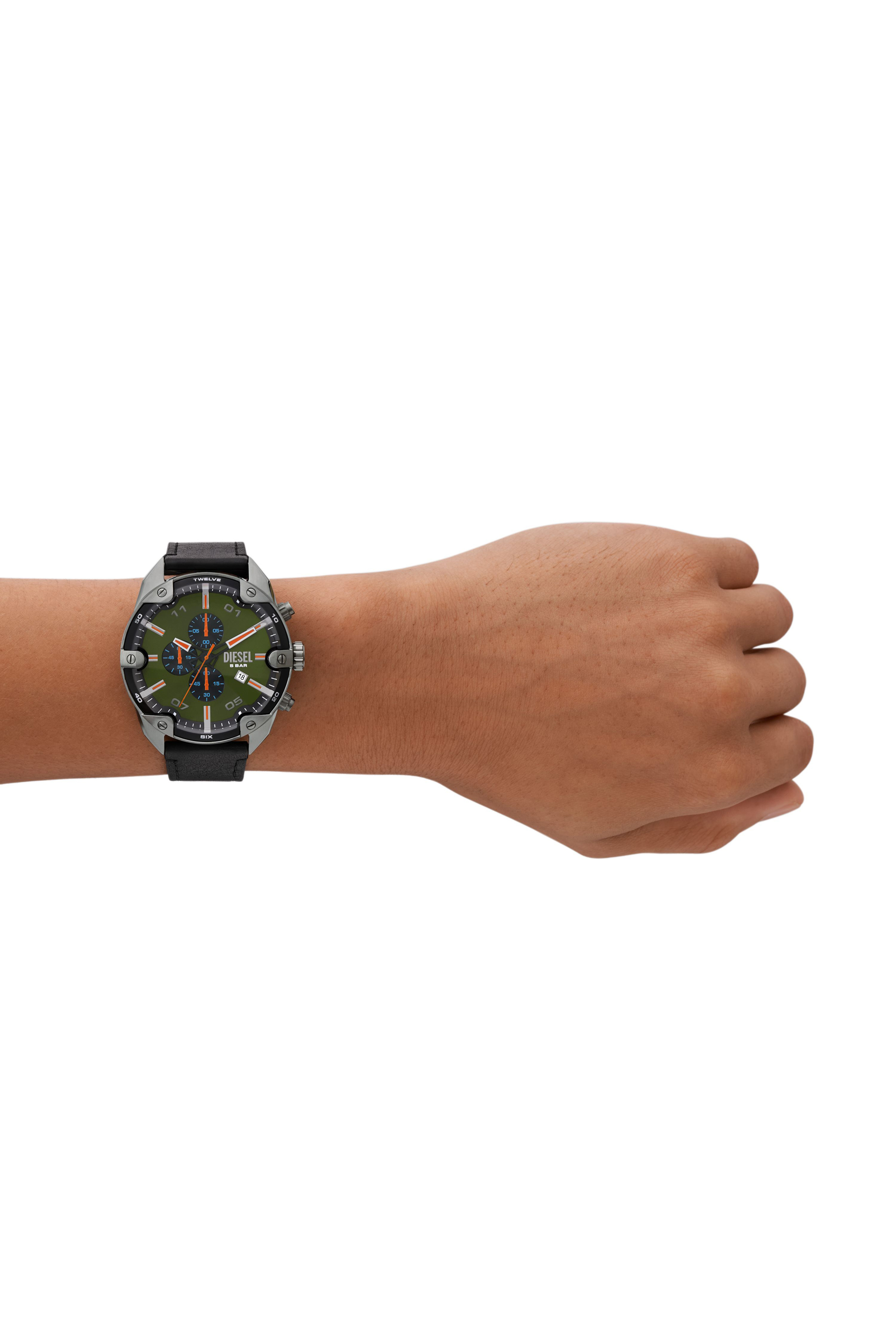 Diesel - DZ4626, Man's Spiked Black Leather Watch in Black/Dark grey - 4