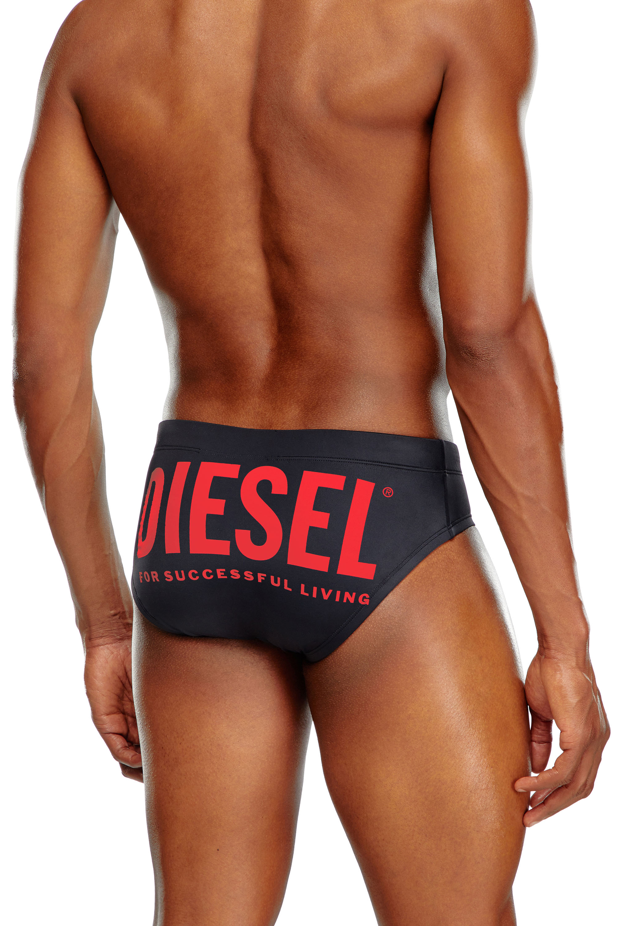 Diesel - BMBR-ALFIE, Man's Swim briefs with back logo print in Black/Red - 3