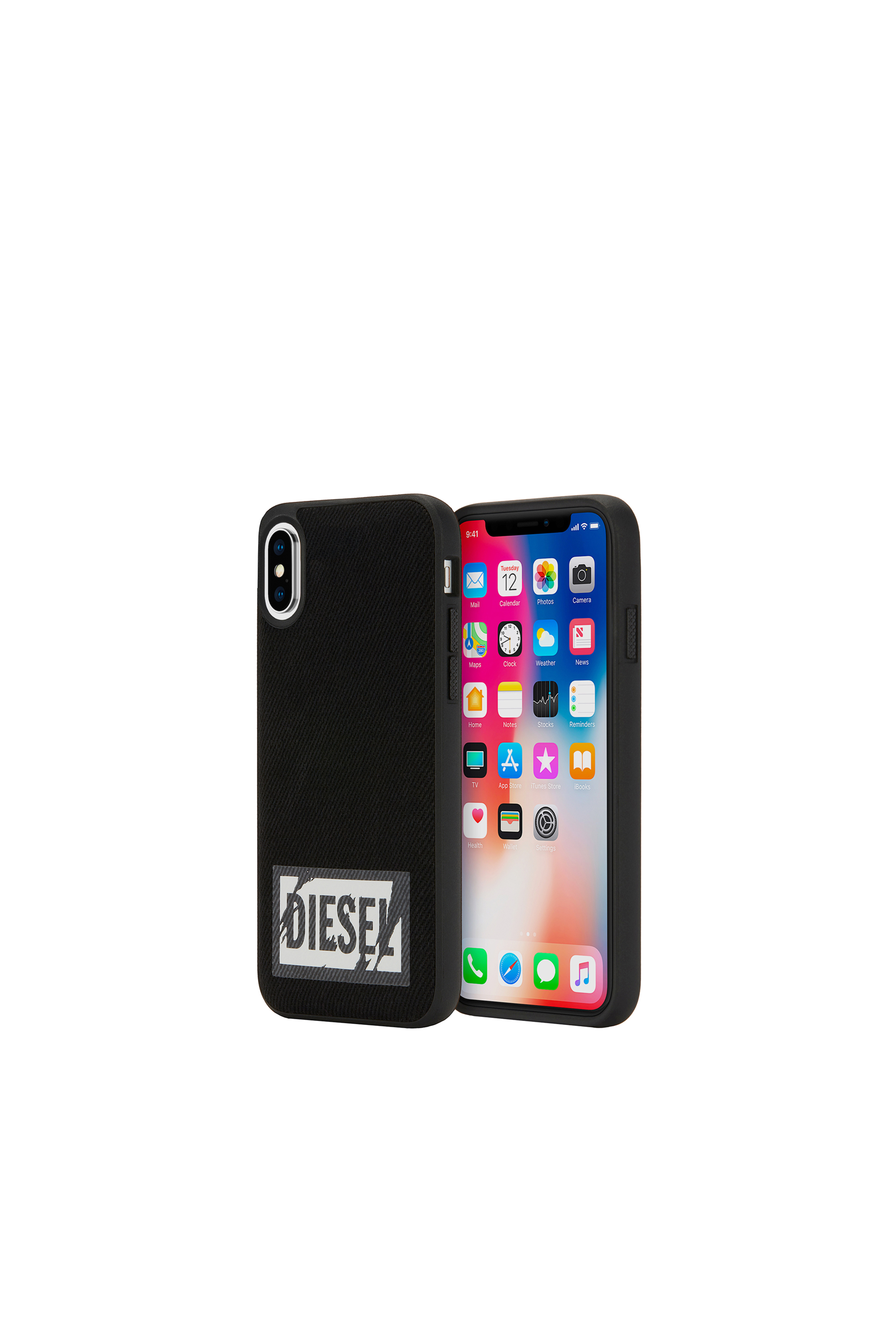 Diesel - BLACK DENIM IPHONE X CASE, Unisex's Black denim grey logo case, iPhone X in Black - 1