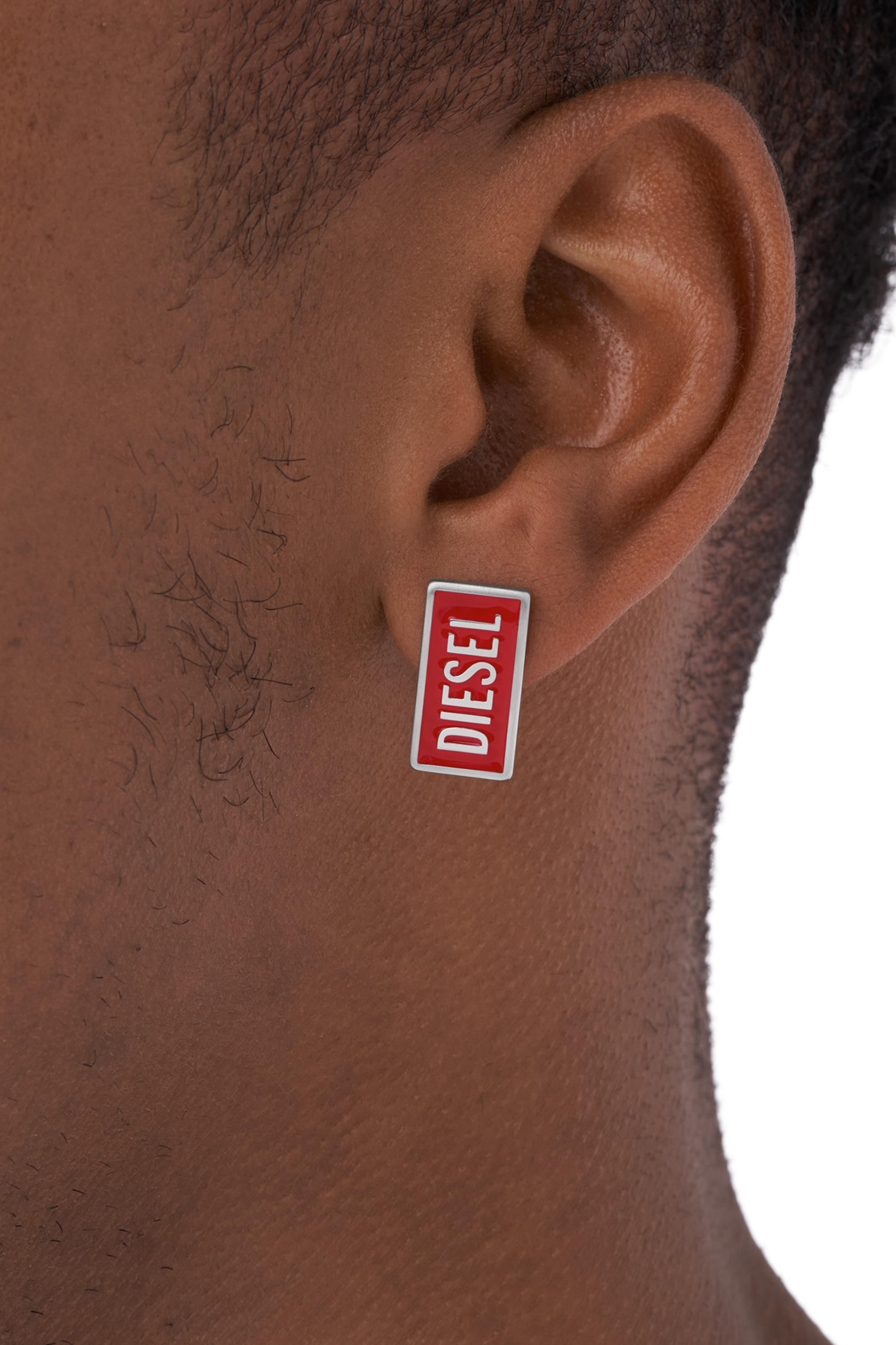 Diesel - DX1367, Unisex's Stainless Steel Logo Stud Earrings in Red - 3