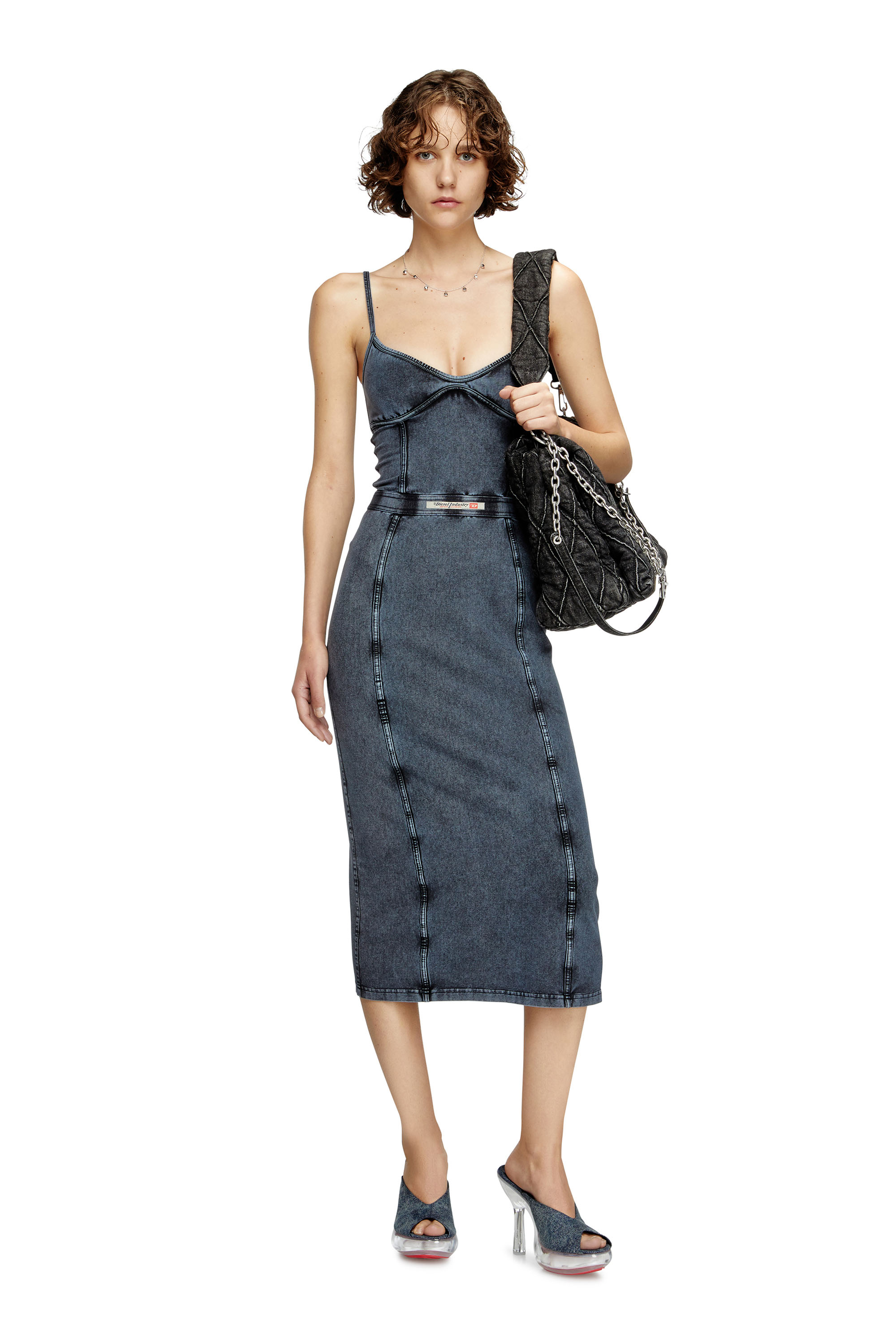 Diesel - D-ONY, Woman's Midi dress in denim-look jersey in Dark Blue - 2