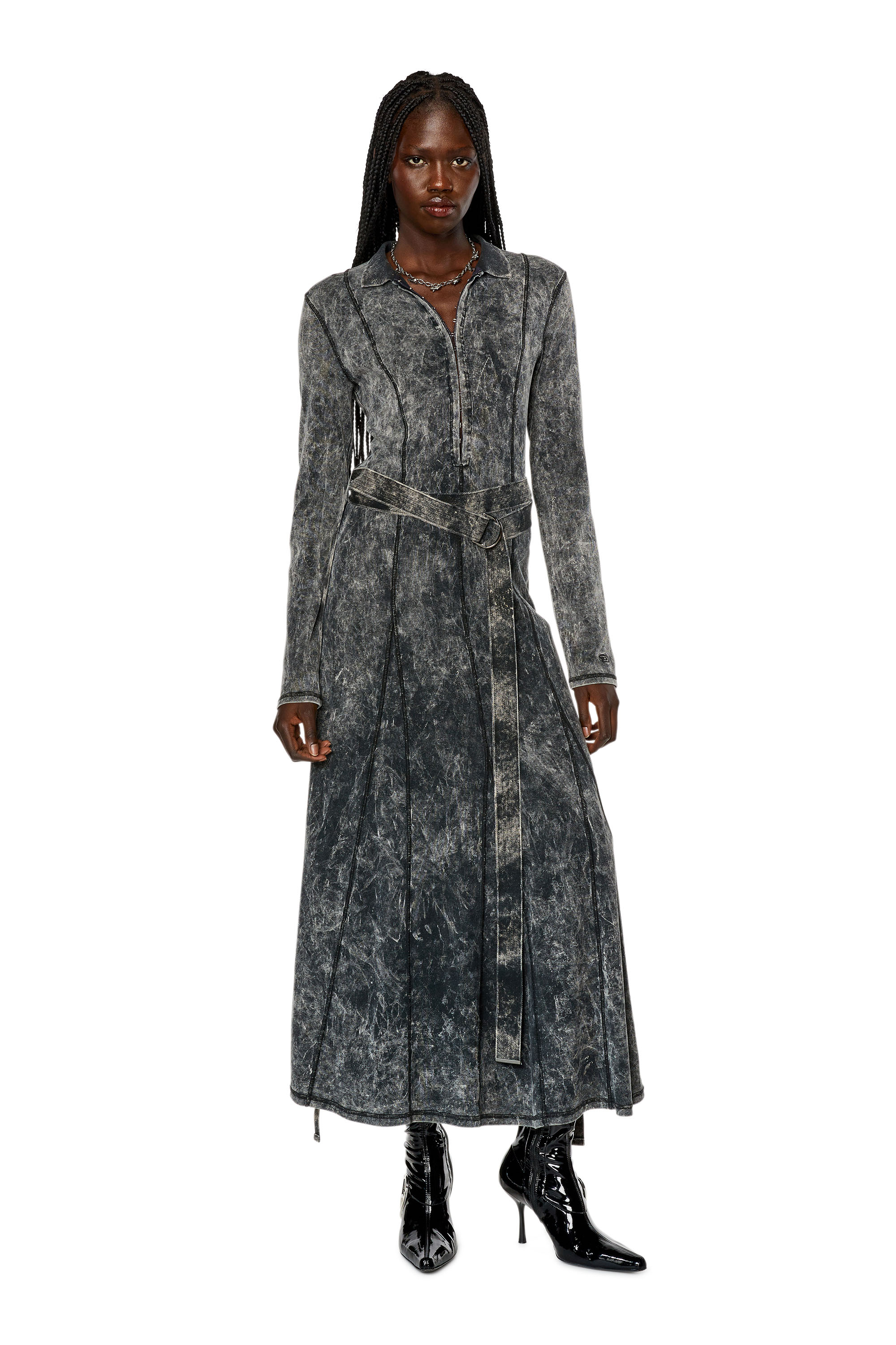 Diesel - D-LAVALIN, Woman's Midi dress in ribbed stretch cotton in Black - 1
