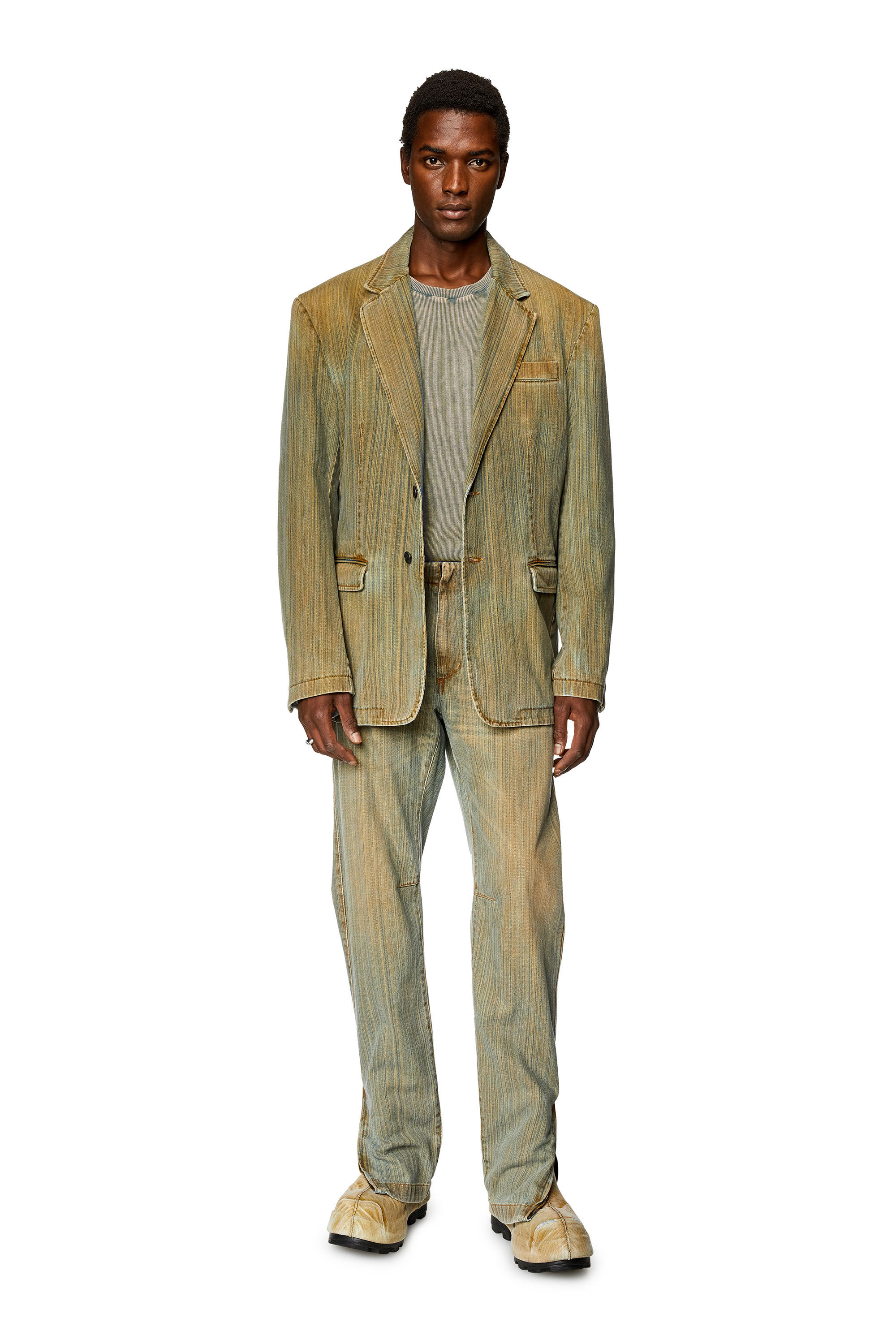 Diesel - D-GRAHAMM-BL-FSD, Man's Blazer in streaky denim in Green/Blue - 2