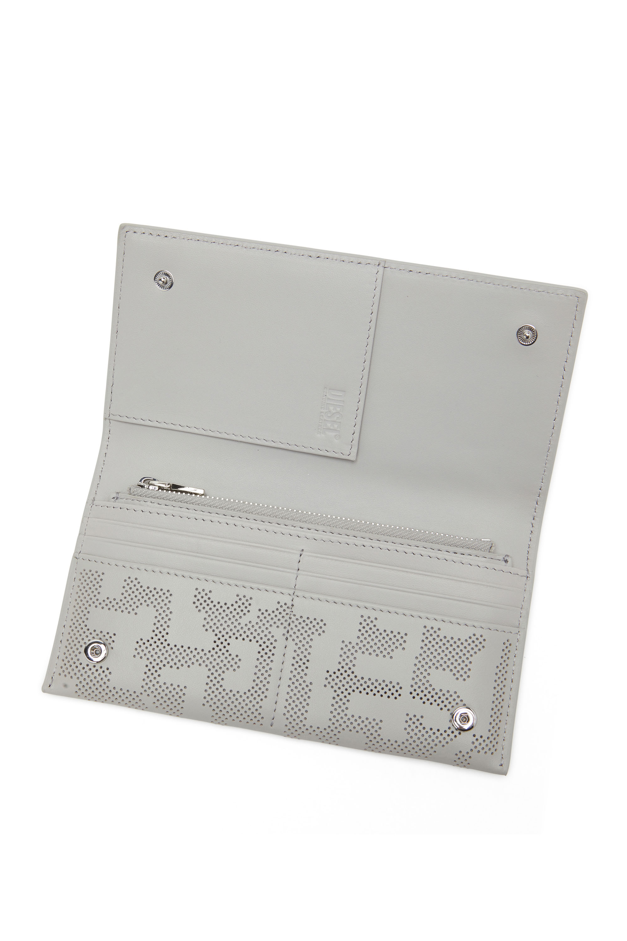 Diesel - CONTINENTAL ZIP DETACHABLE COIN CASE, Unisex's Continental wallet in logo-perforated leather in Light Grey - 3