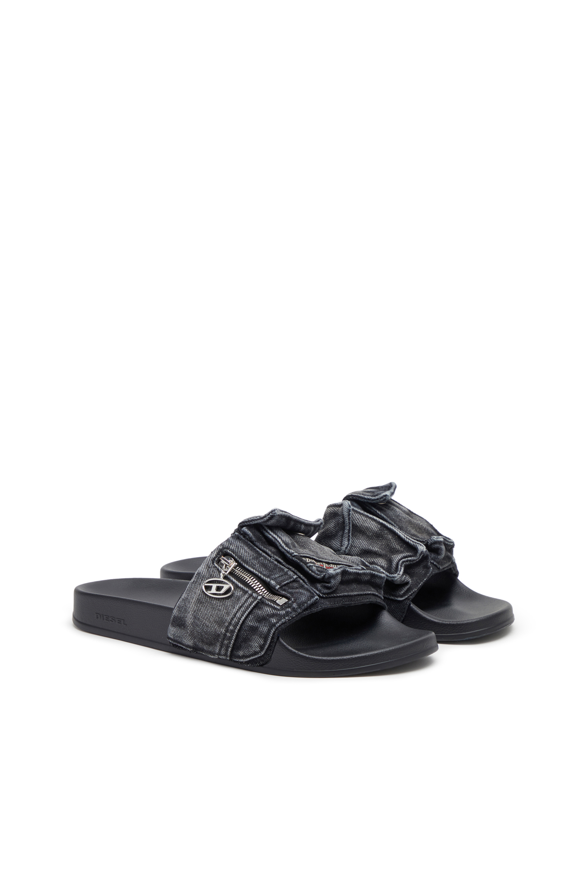 Diesel - SA-MAYEMI PK, Man's Sa-Mayemi PK - Denim pool slides with utility pockets in Black - 2