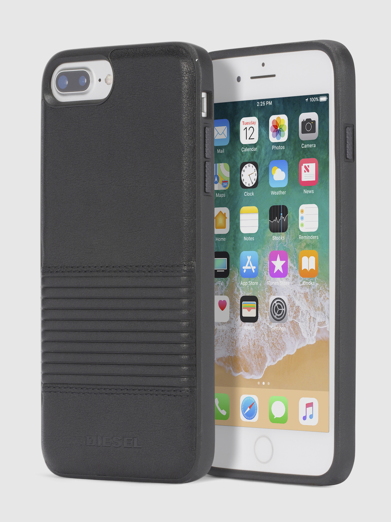 Diesel - BLACK LINED LEATHER IPHONE 8 PLUS/7 PLUS/6s PLUS/6 PLUS CASE, Unisex's Leather case, iPhone 8 Plus/7 Plus/6s Plus/6 Plus in Black - 1