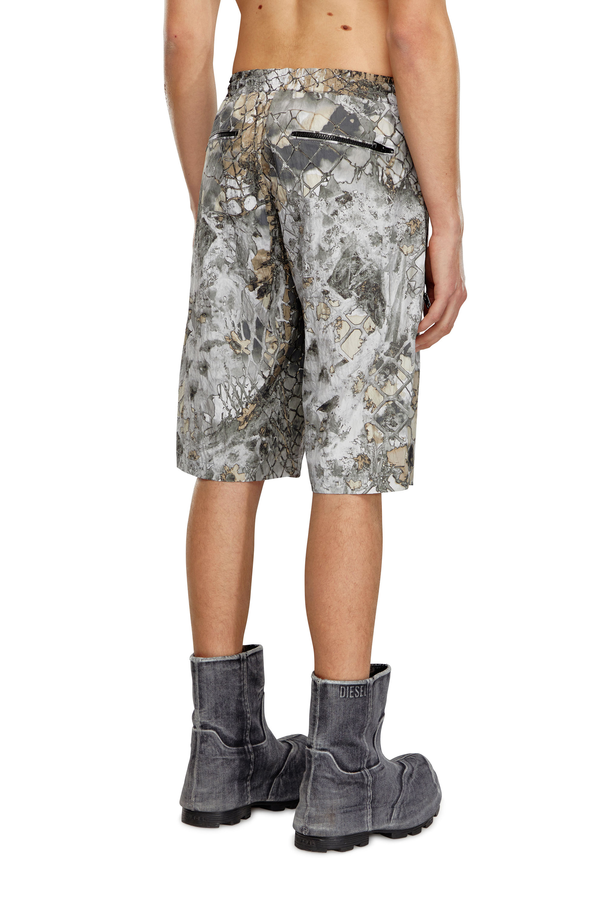 Diesel - P-MCKELL-SHORT-A, Man's Nylon cargo shorts with abstract print in Grey - 4