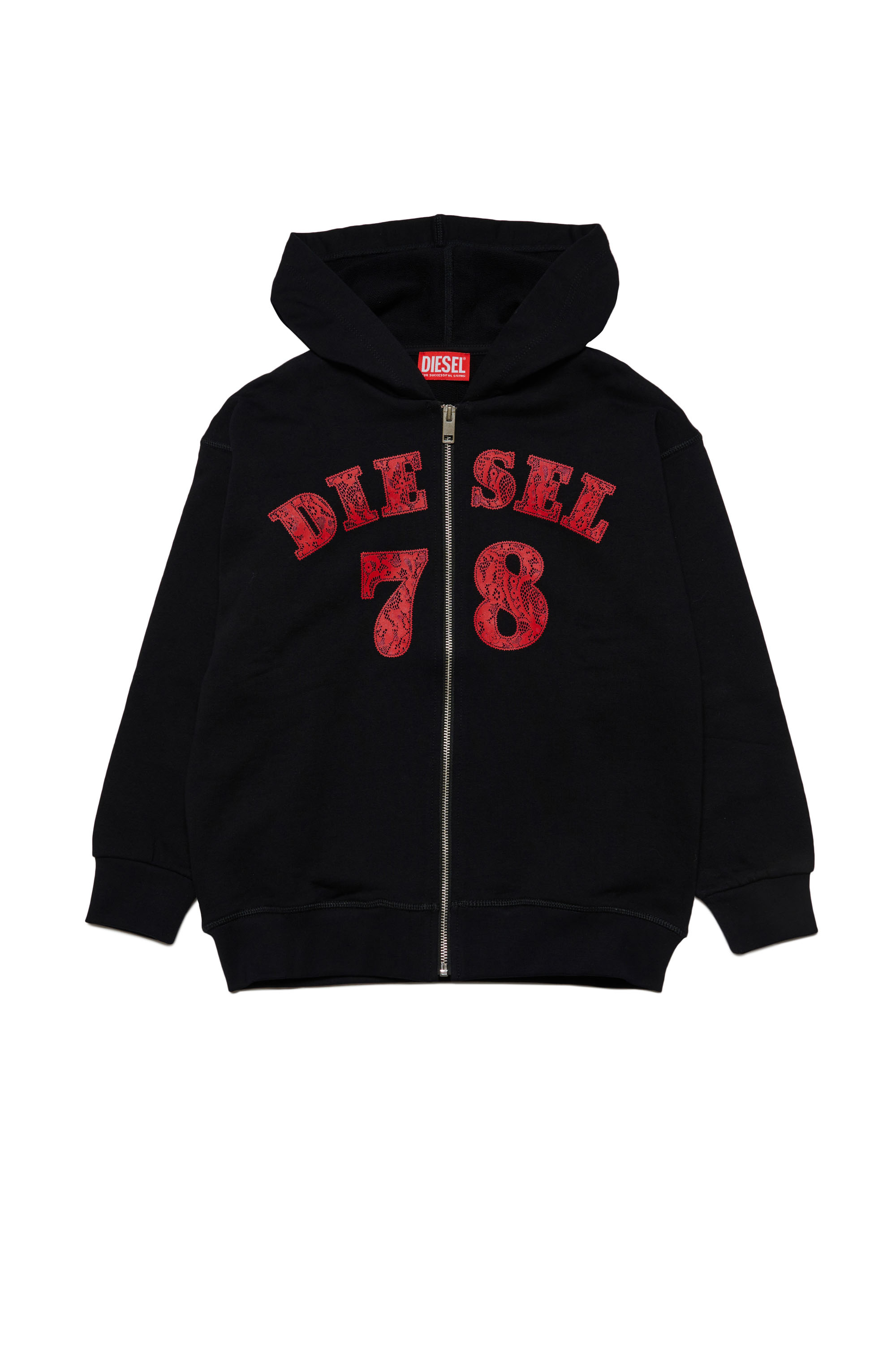 Diesel - SKAUTI, Woman's Hoodie with Diesel lace patches in Black - 1