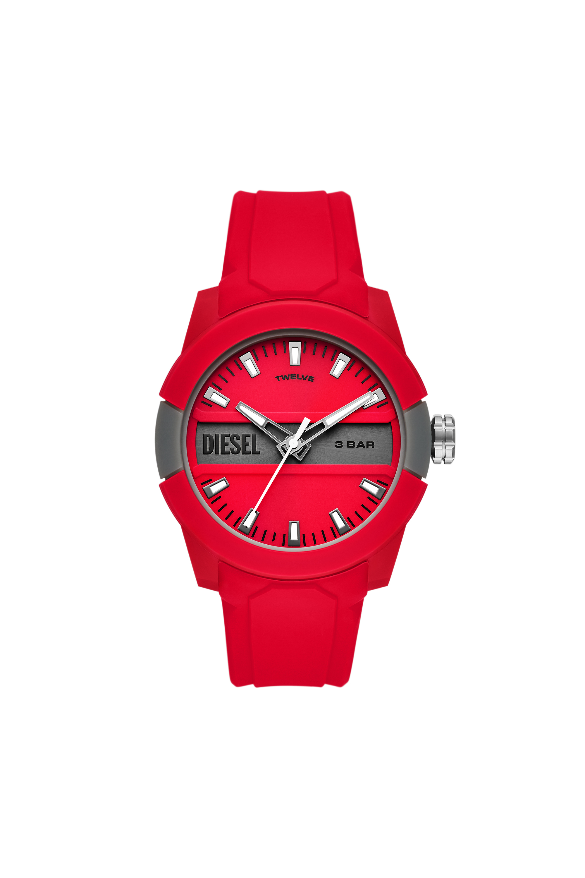 Diesel - DZ1980, Unisex's Double up three-hand red silicone watch in Red - 1