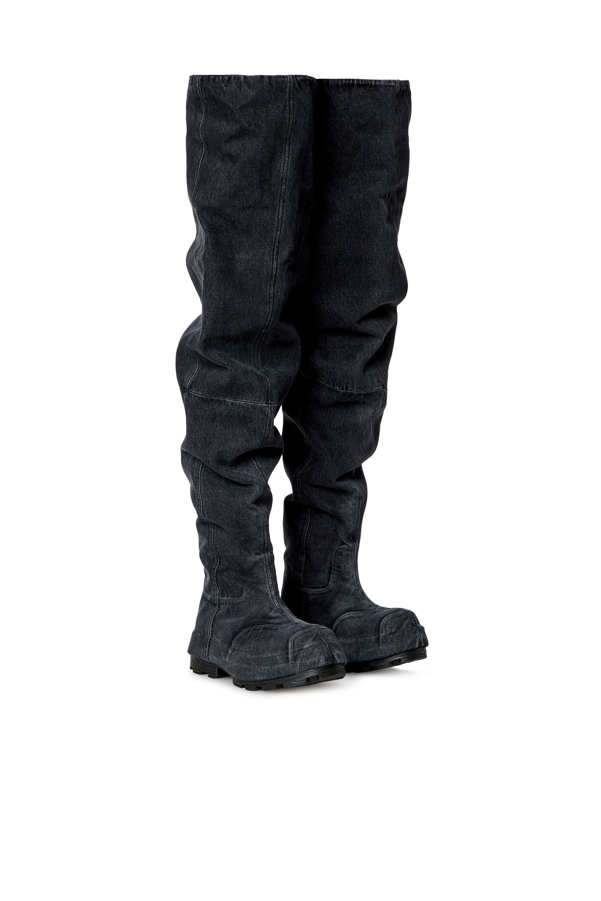 Diesel - D-HAMMER TBT MD, Man's D-Hammer Tbt Md Boots - Over-the-knee boots in washed denim in Black - 2