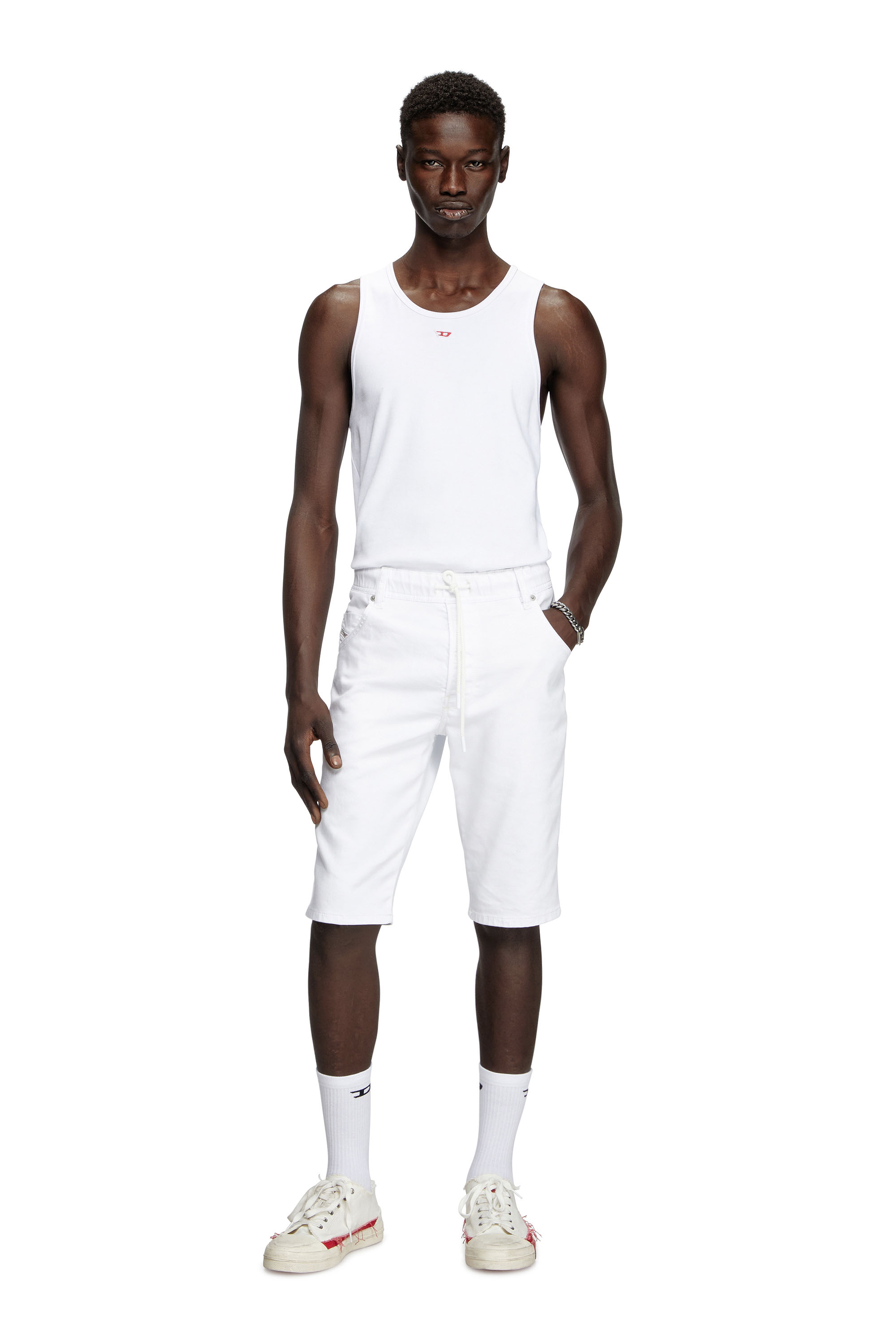 Diesel - D-KROOSHORT JOGGJEANS, Man's Slim shorts in solid-colour JoggJeans® in White - 2