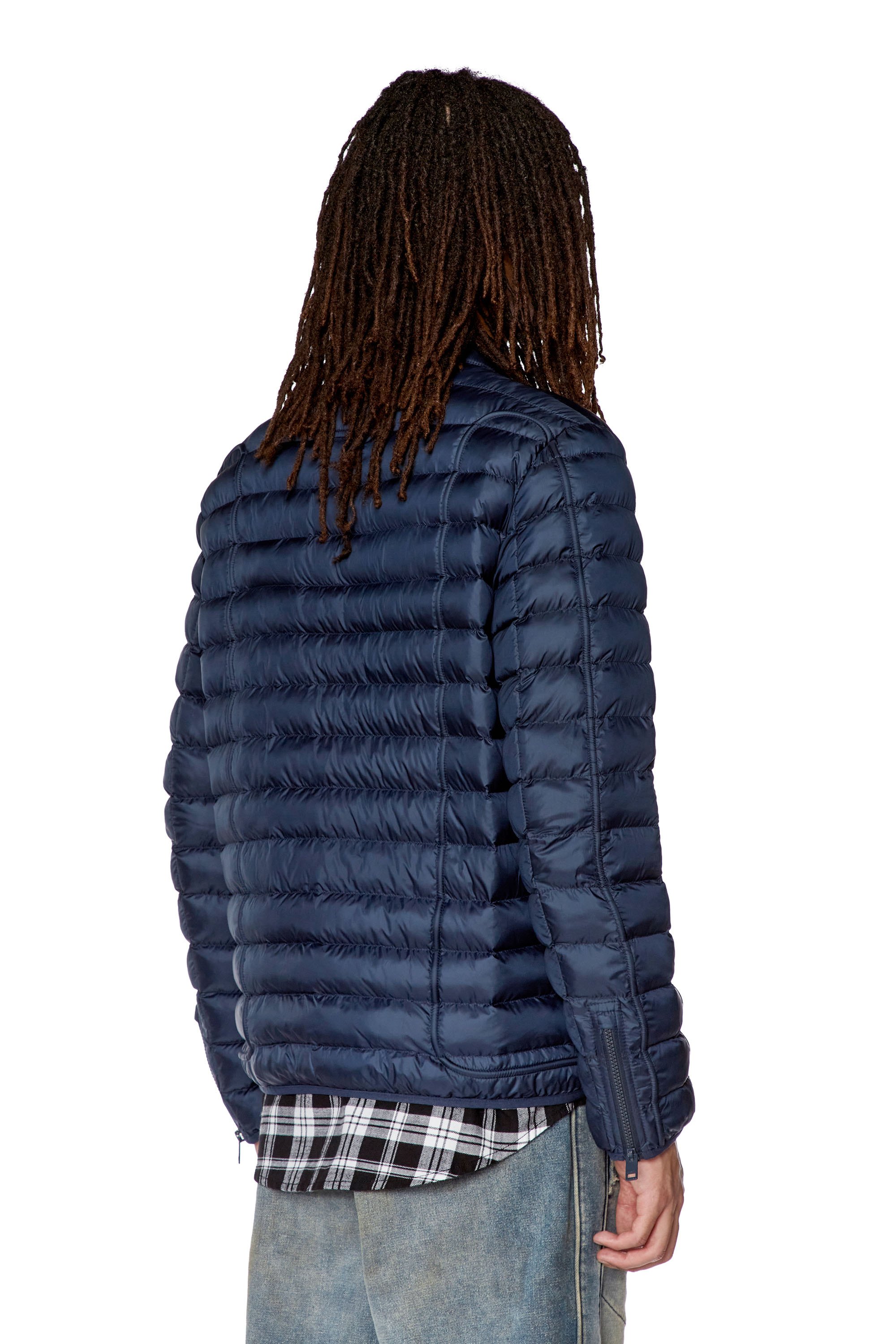 Diesel - W-HAWKYL, Man's Nylon puffer jacket with piping in Blue - 4