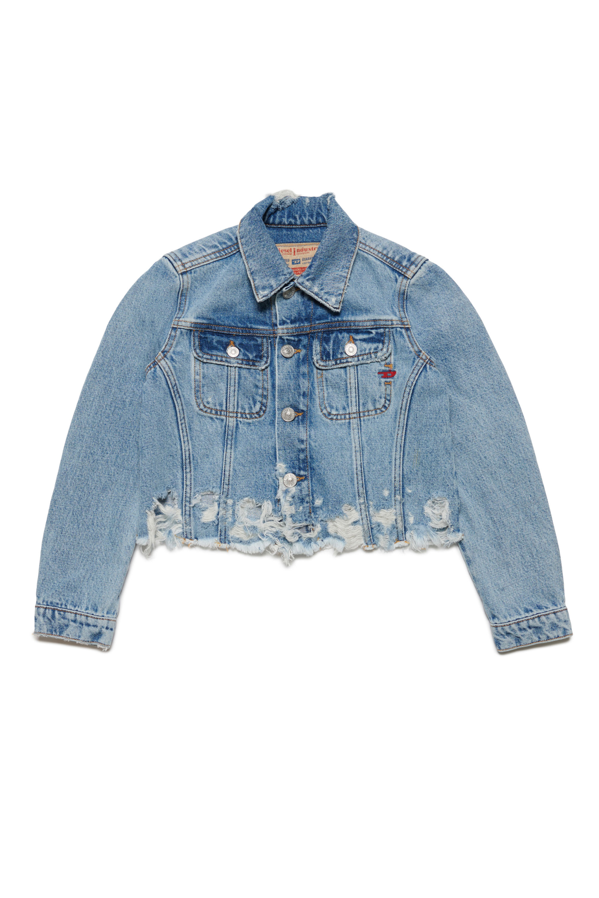 Diesel - JEBONNY-S3, Woman's Trucker jacket in destroyed denim in Medium blue - 1
