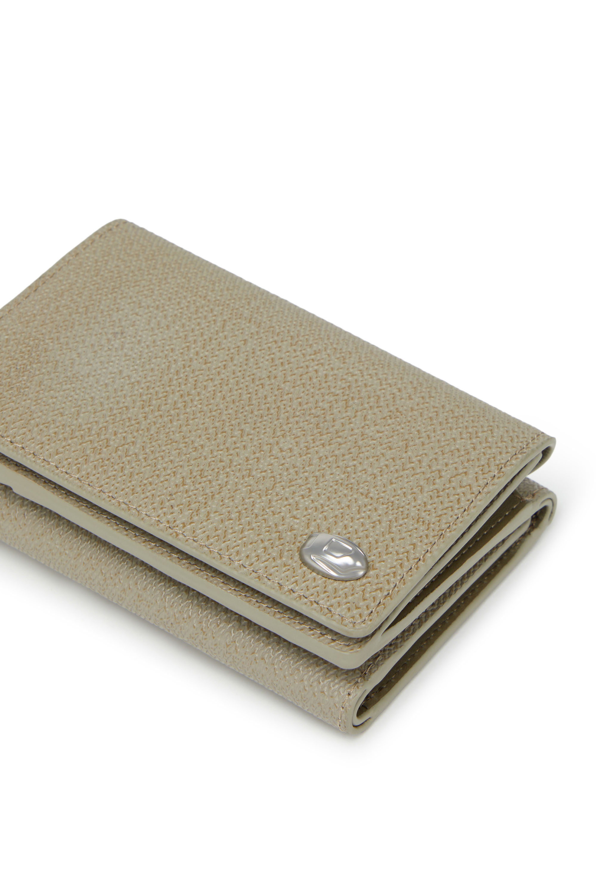 Diesel - TRI-FOLD COIN S, Man's Tri-fold wallet in textured leather in Light Brown - 4
