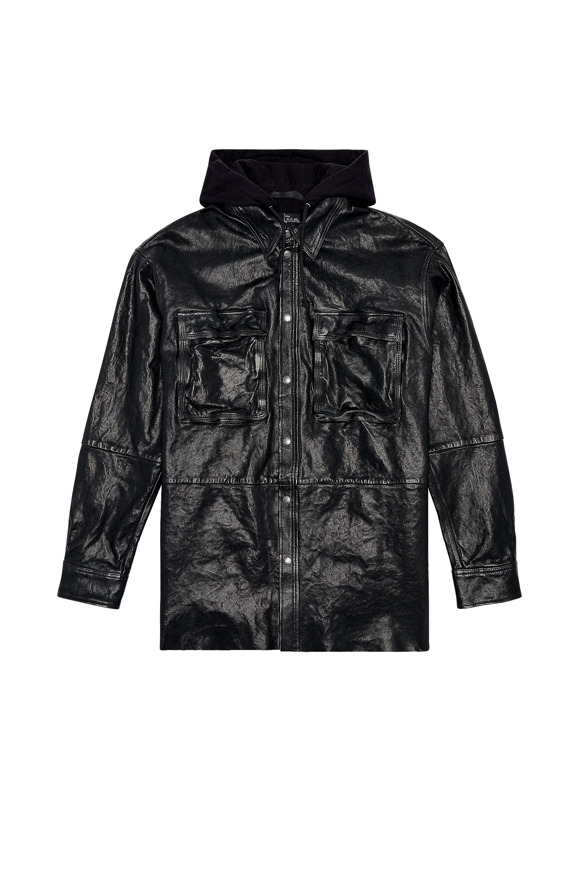 Diesel - L-SPHINX, Man's Hooded jacket in bubble leather in Black - 3