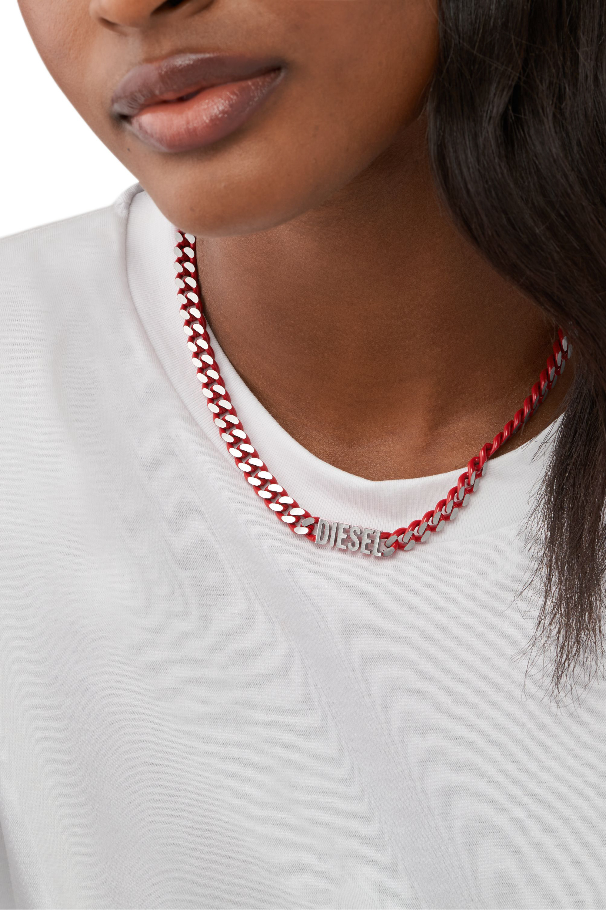 Diesel - DX1416, Unisex's Red Stainless Steel Choker Necklace in Red/Grey - 3