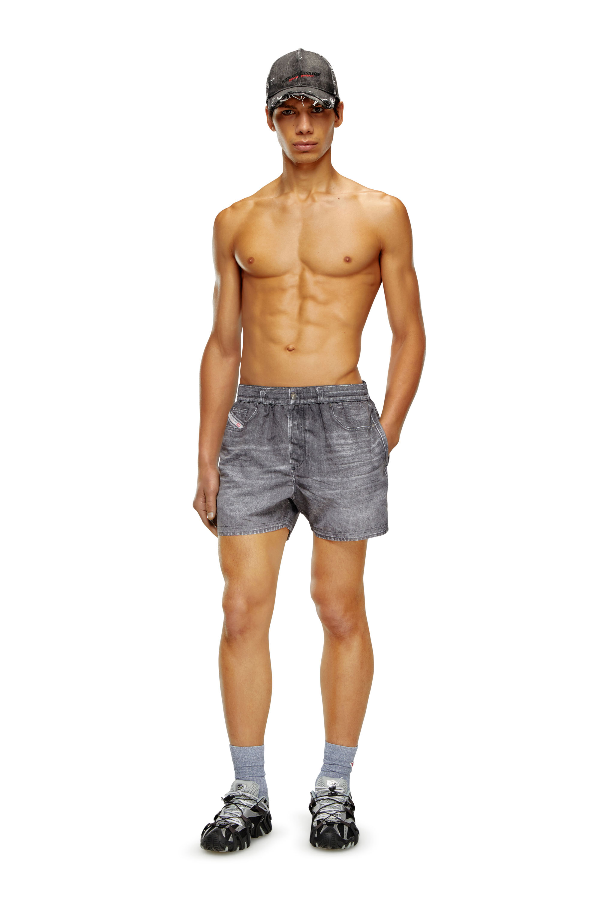 Diesel - BMBX-KEN-37, Man's Mid-length swim shorts with denim print in Black - 1