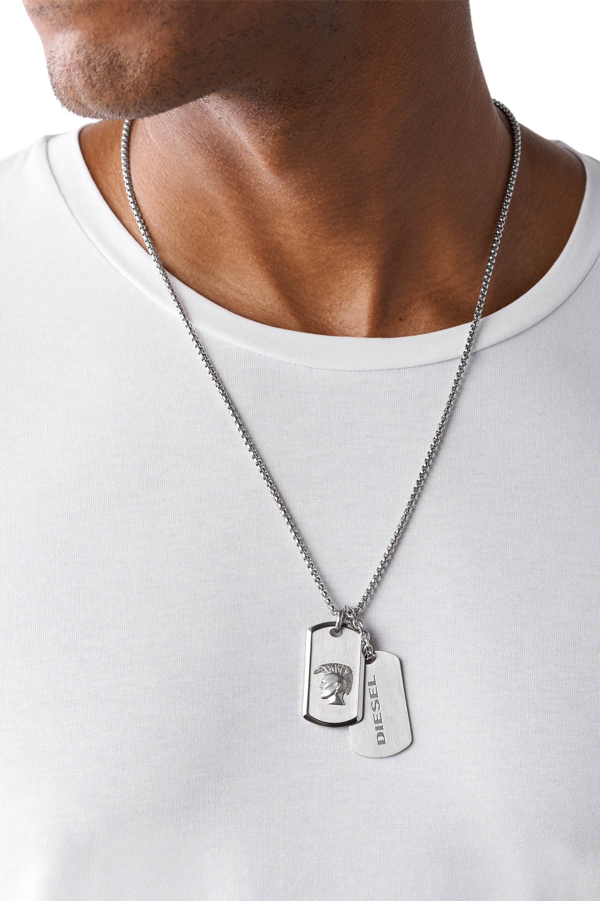 Diesel - DX1210, Man's Stainless Steel Double Dog Tag Necklace in Silver - 3