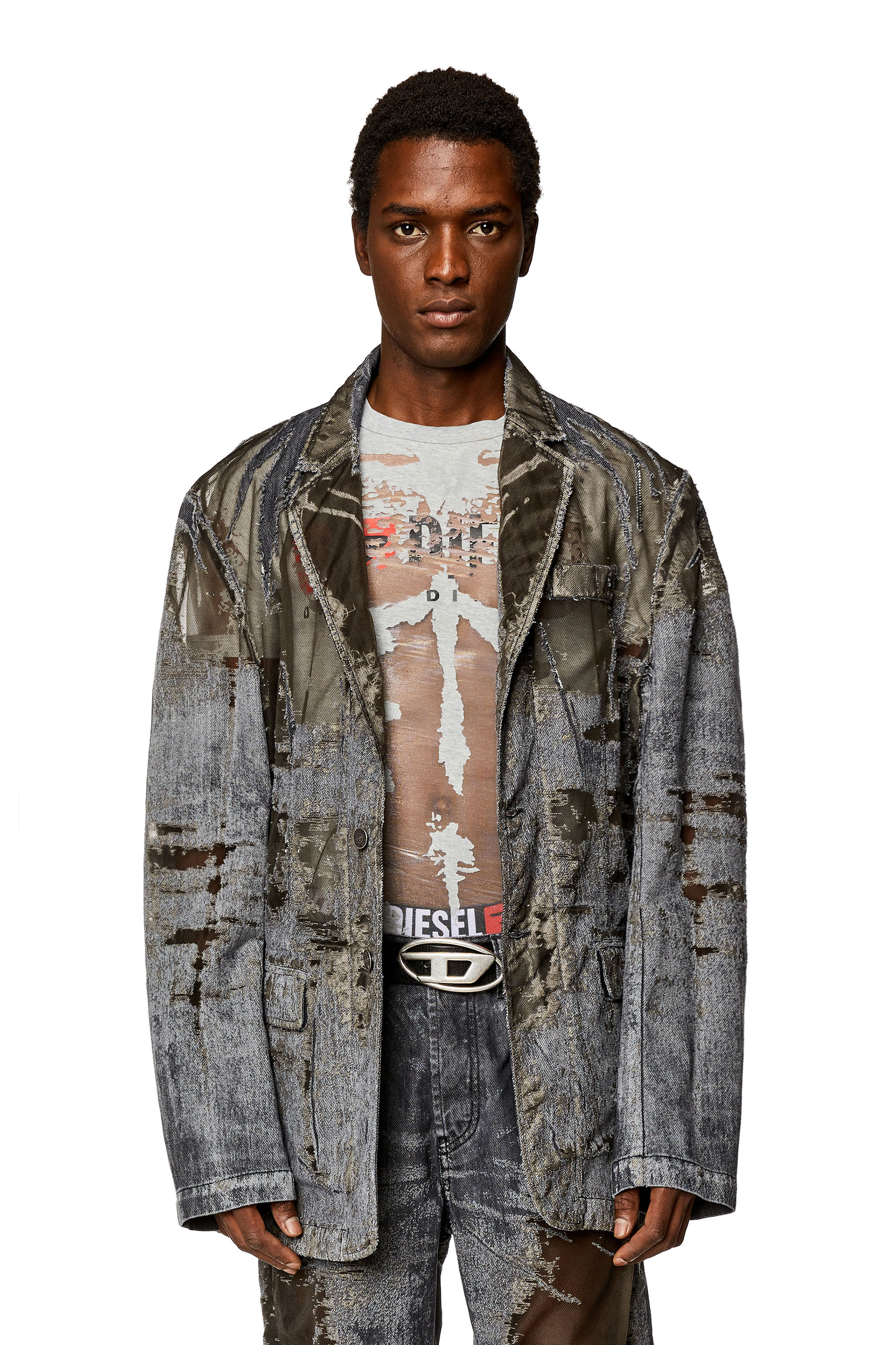 Diesel - D-BLAZ-FSD1, Man's Denim blazer with devoré in Black - 1