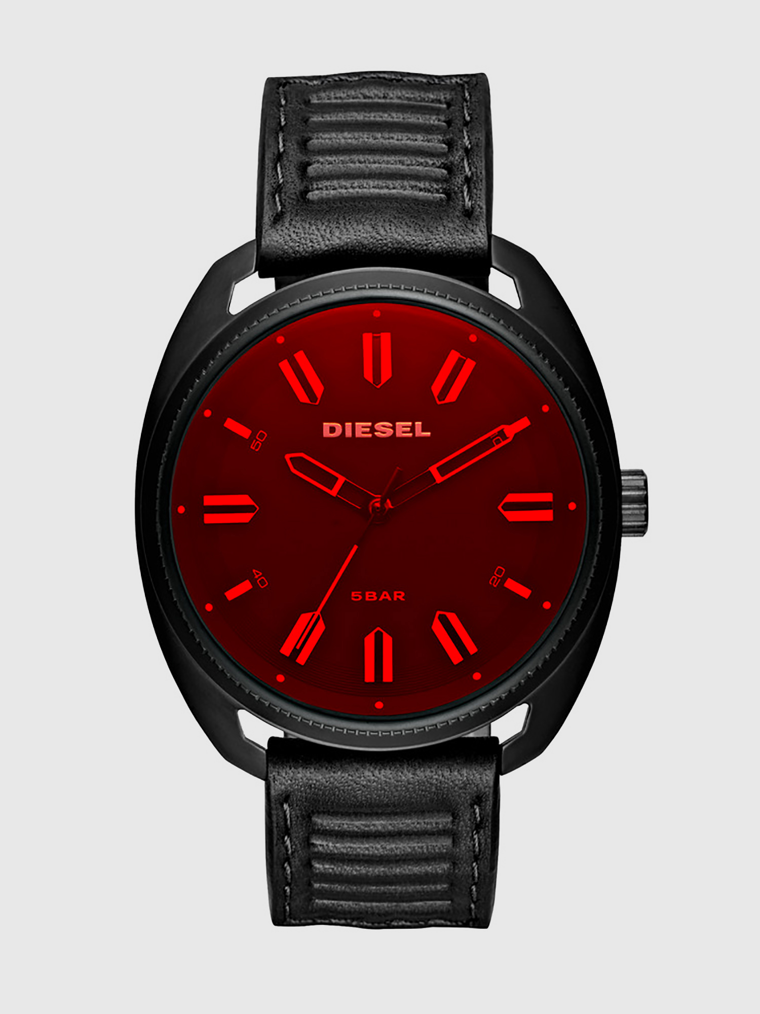 Diesel - DZ1837, Man's Fastback leather watch with red lens, 45 mm in Black - 1