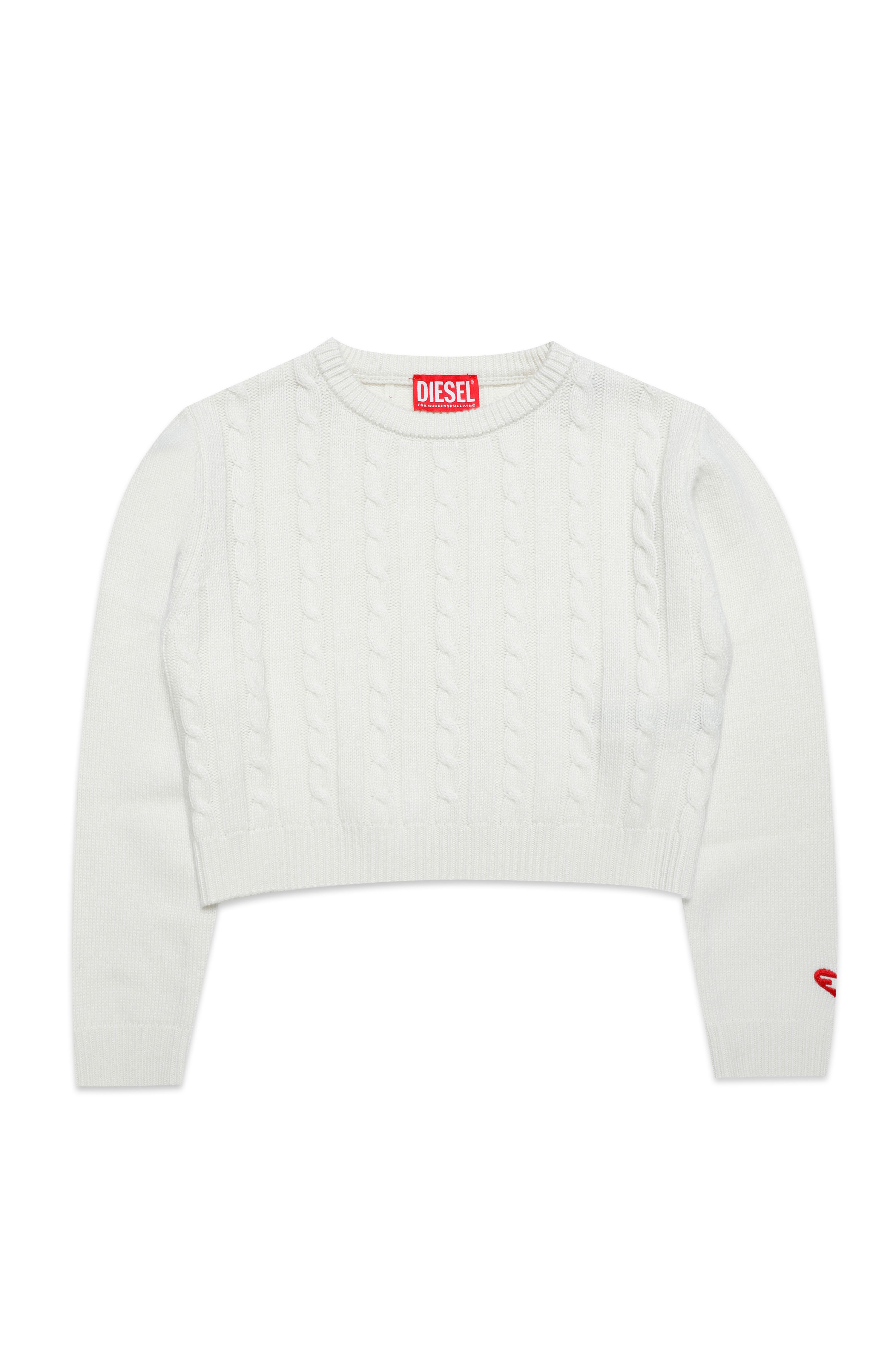 Diesel - KRECCI, Woman's Cable-knit jumper in merino wool blend in White - 1
