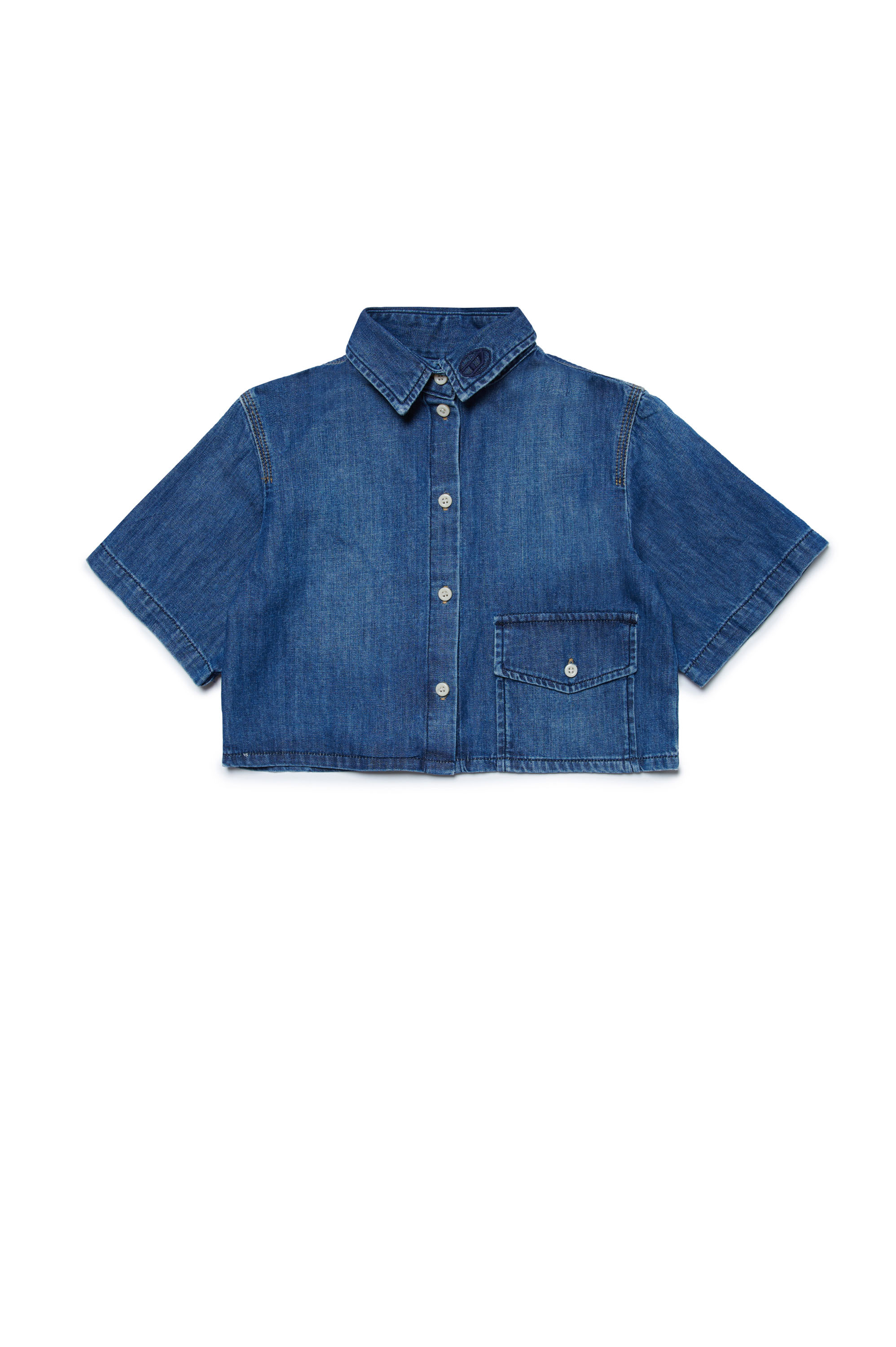 Diesel - CUNNIX, Woman's Cropped denim shirt in Dark Blue - 1