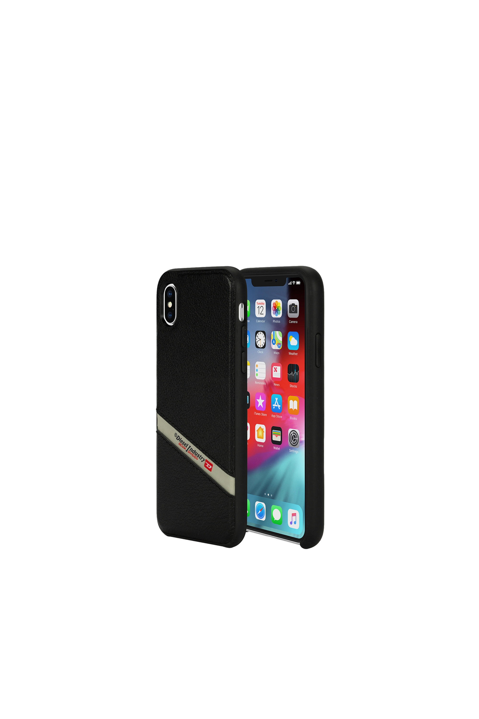 Diesel - DIESEL LEATHER CO-MOLD CASE FOR IPHONE XS MAX, Unisex's Black leather diagonal logo case, iPhone XS Max in Black - 1