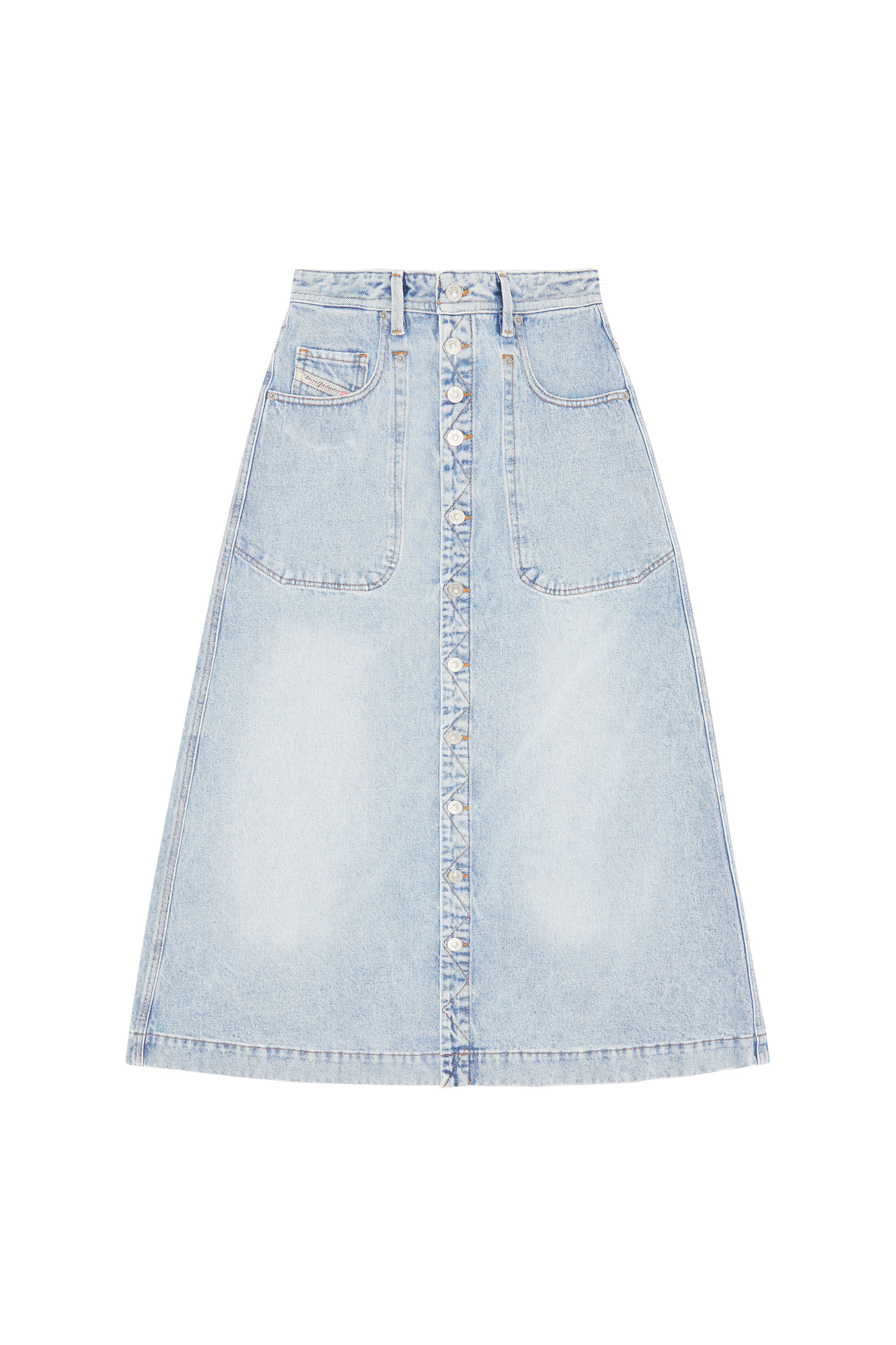 Diesel - DE-ALBUS-L A-LINE LONG SKIRT, Woman's A-line skirt in denim in Light Blue - 3