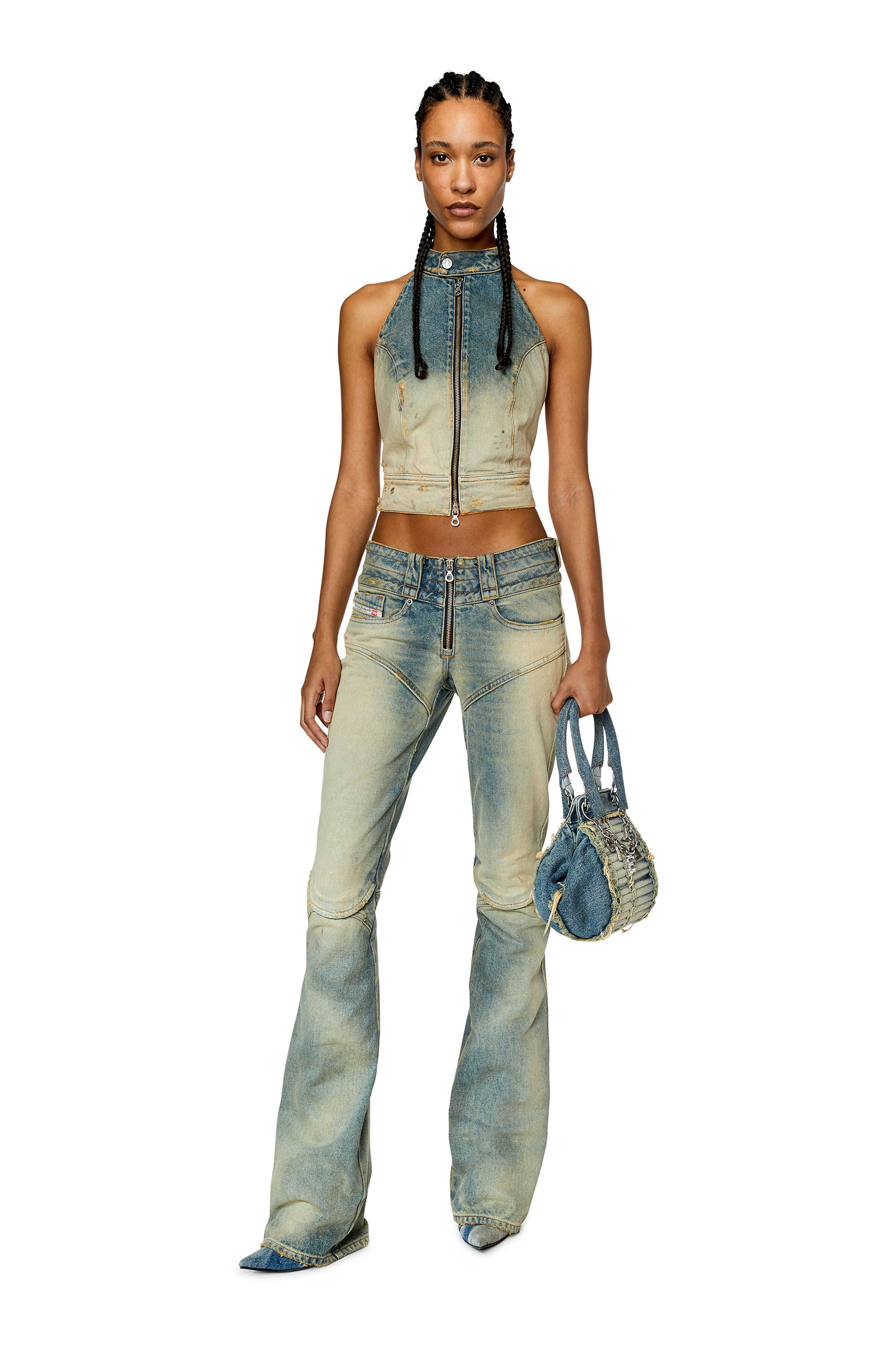 Diesel - DE-BIK-FSC, Woman's Open-back top in lace denim in Light Blue - 2