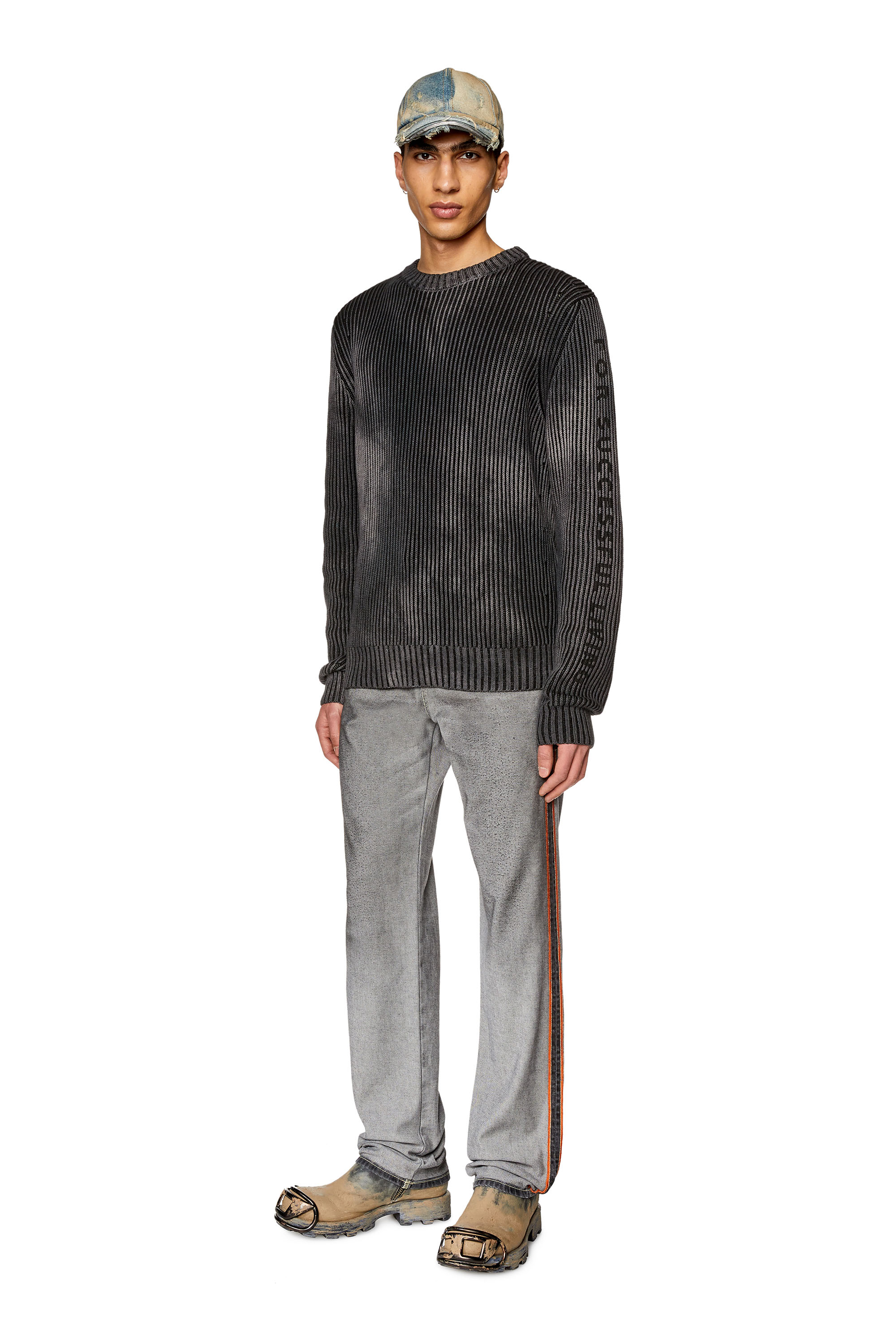 Diesel - K-ALIMNIA, Man's Cotton pullover with bad-dye effect in Black - 2
