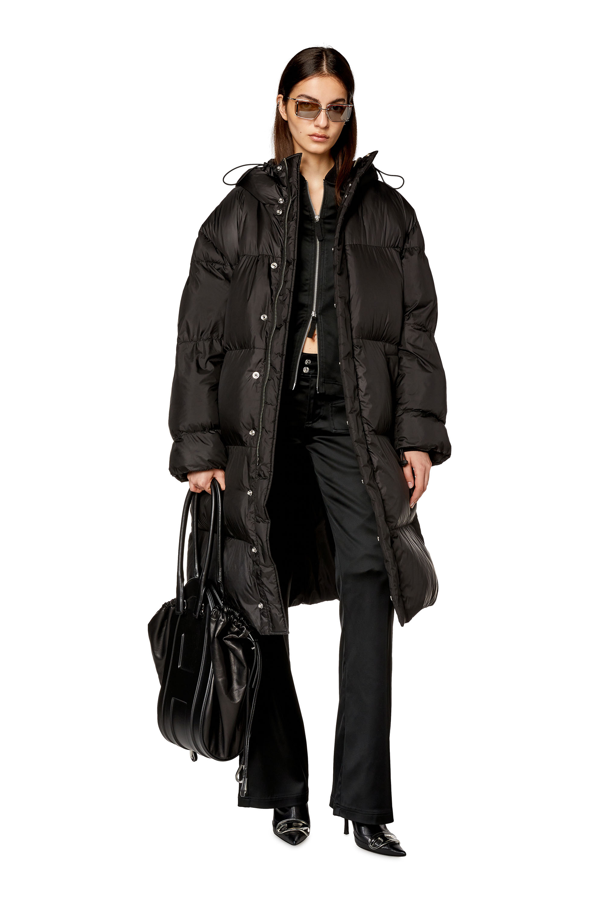 Diesel - P-STELL, Woman's Flared pants in shiny stretch satin in Black - 2