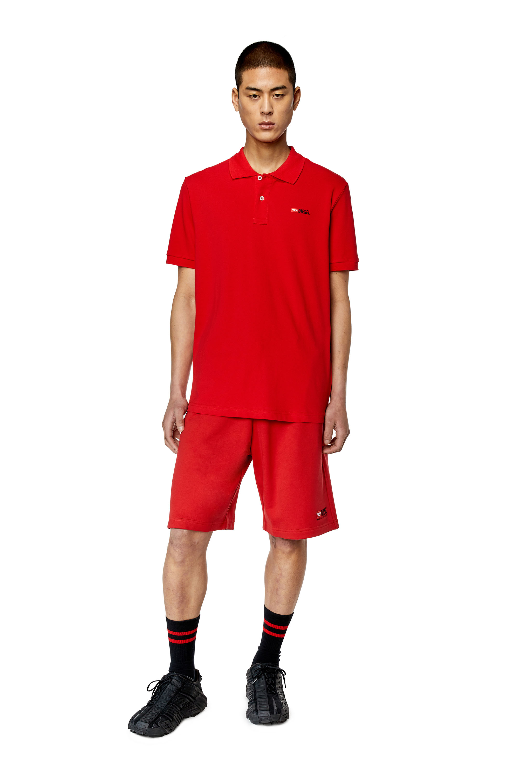 Diesel - T-SMITH-DIV, Man's Polo shirt with high-density logo print in Cherry Red - 2