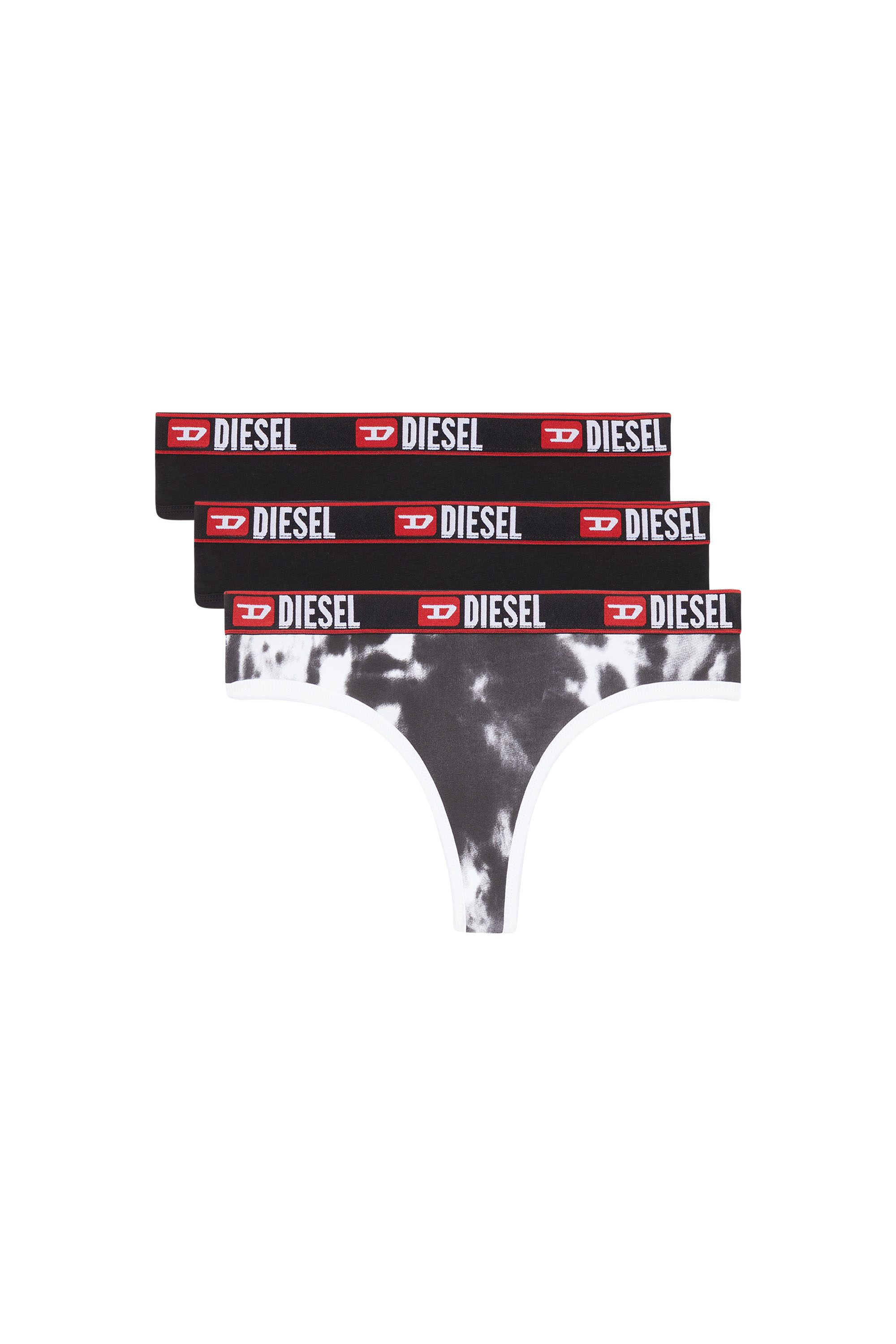 Diesel - UFST-STARSY-THREEPACK, Woman's Three-pack thongs plain and tie-dye in Black/White - 1