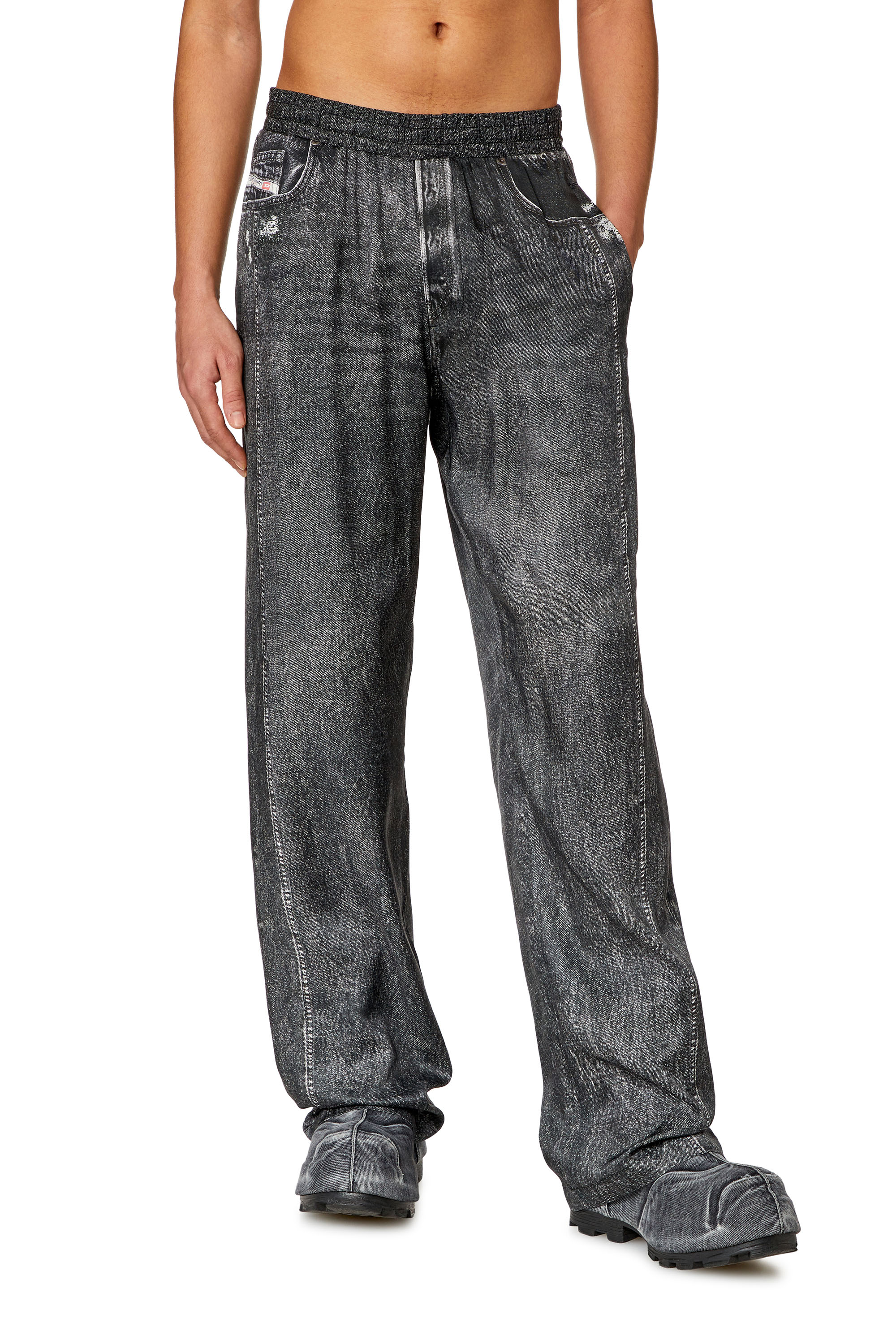 Diesel - P-ALSTON, Man's Track pants with denim print in Black - 1