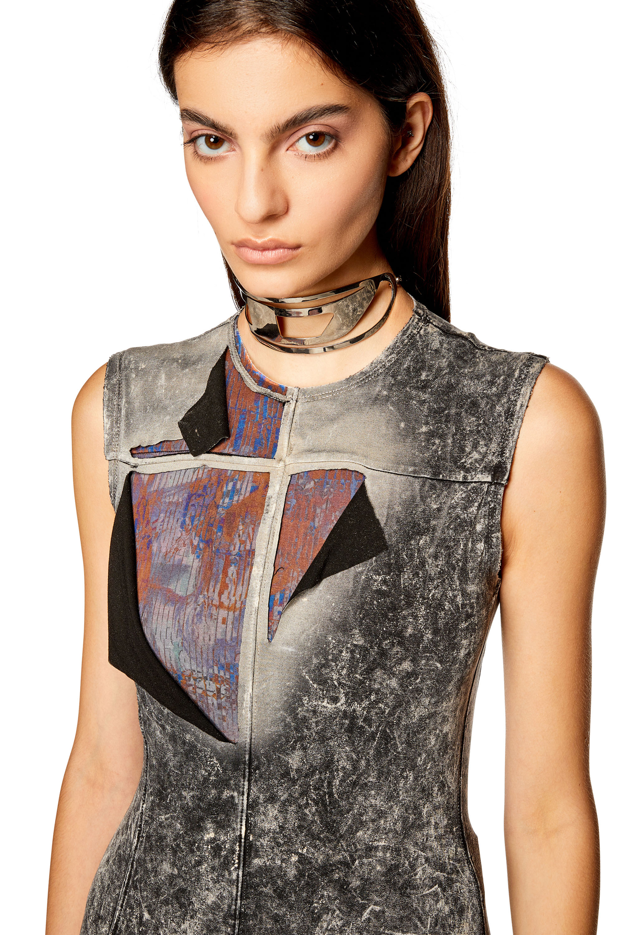 Diesel - D-TREATY, Woman's Double-layer dress with marble wash in Black - 4